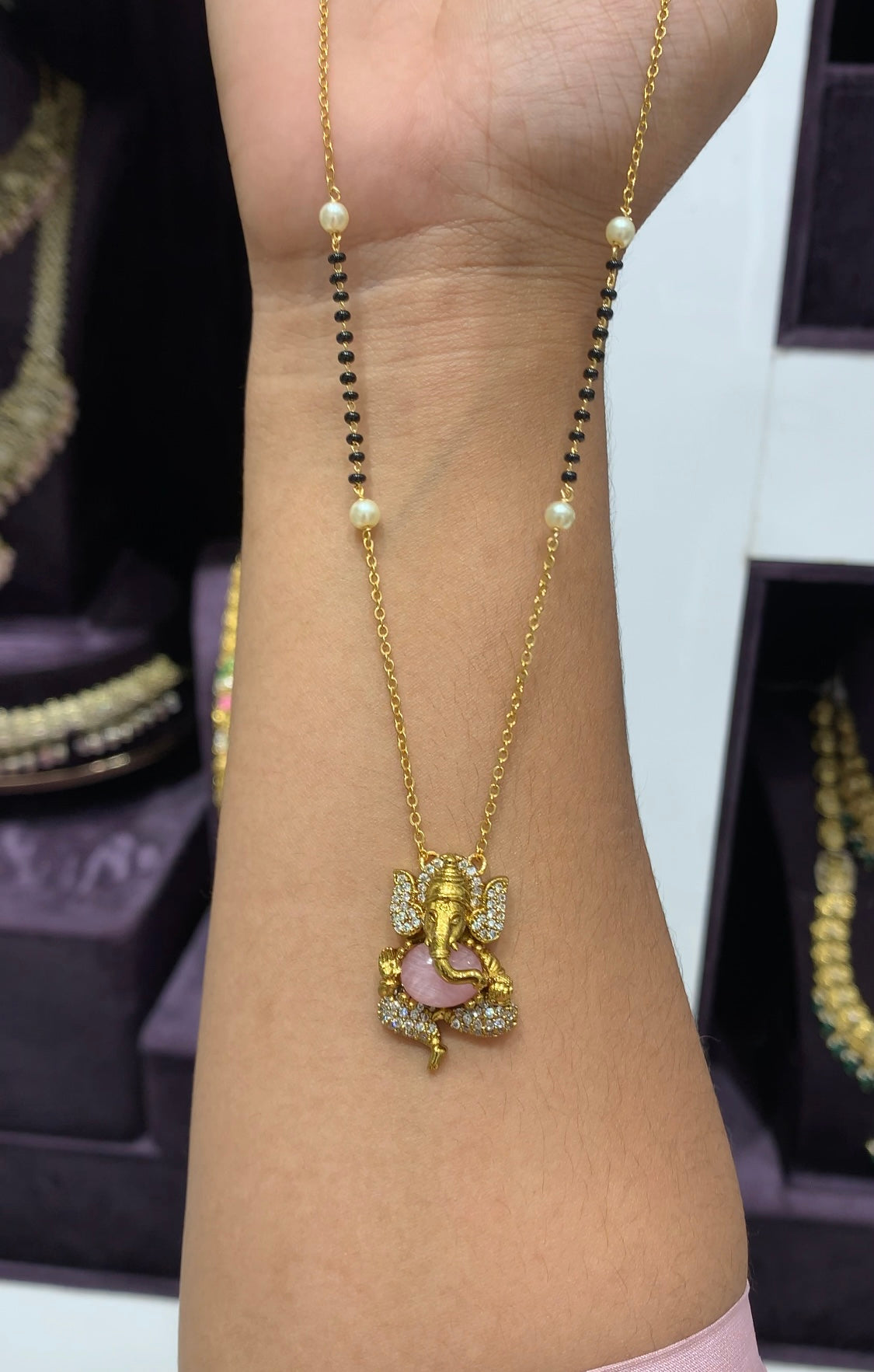 Beautiful Vinayak locket with Black beads