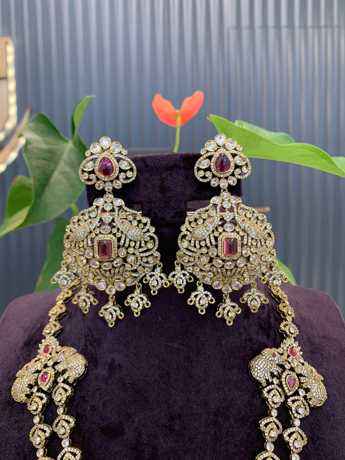 Beautiful Uncut stone mehandi Victoria 2 layer Heavy Pink stone Haram