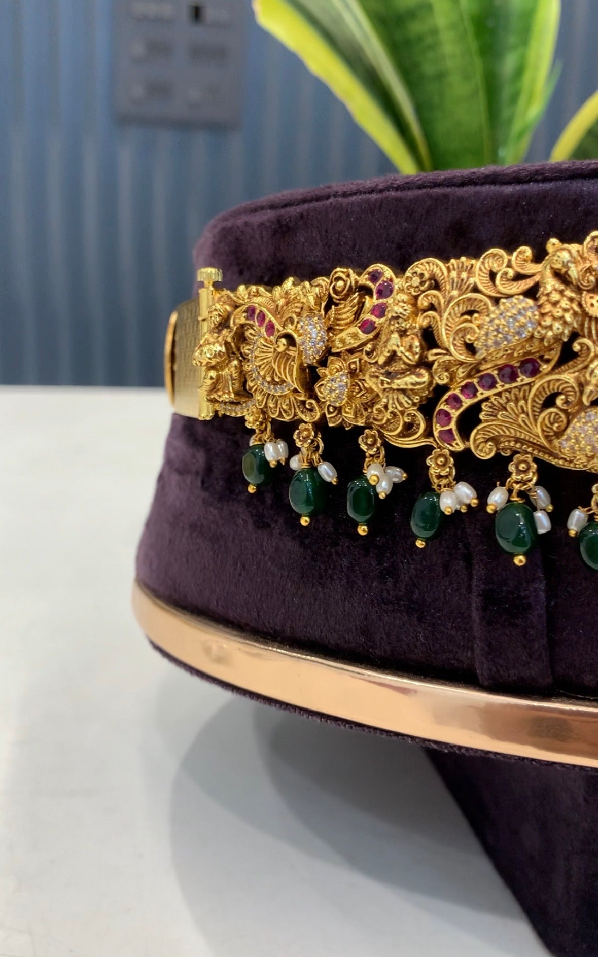 Beautiful customised 3D vaddanam with green beads