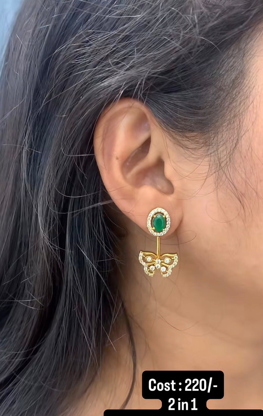 Beautiful 2in 1 green stone earrings