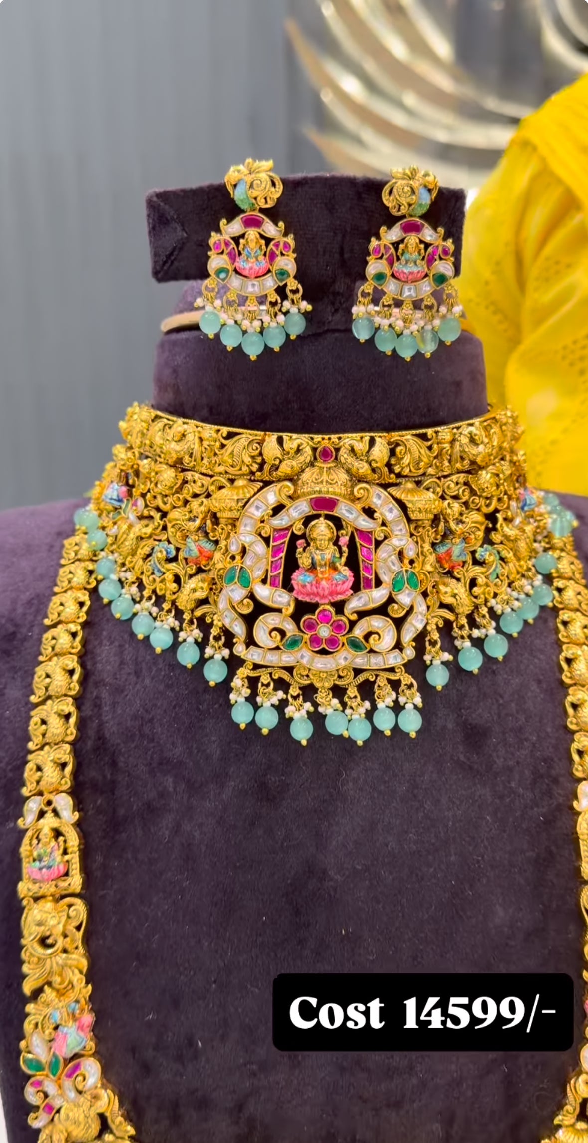 Beautiful meenakari combo set with jadav stone premium set