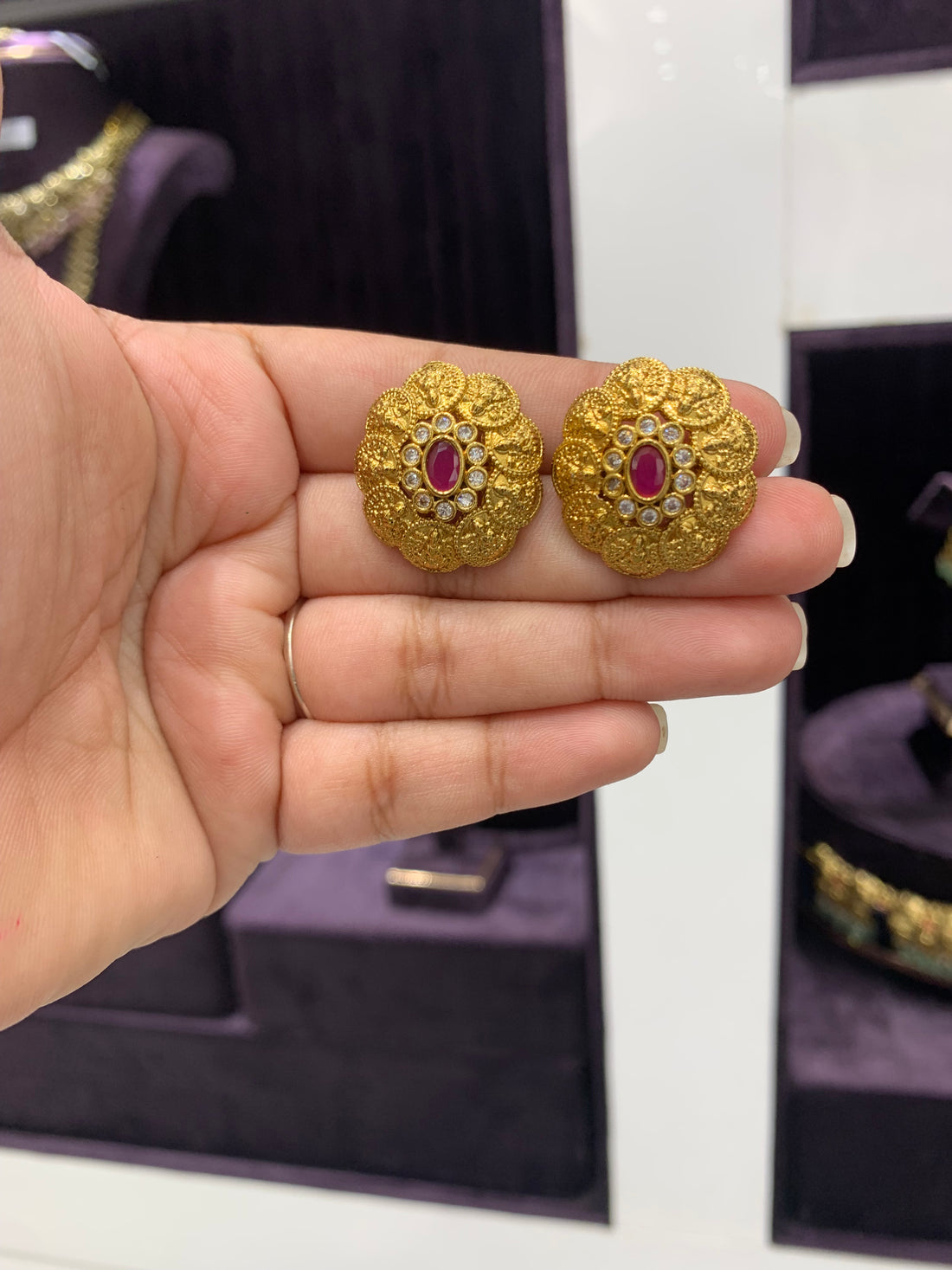 Beautiful kasula studs with ruby stone