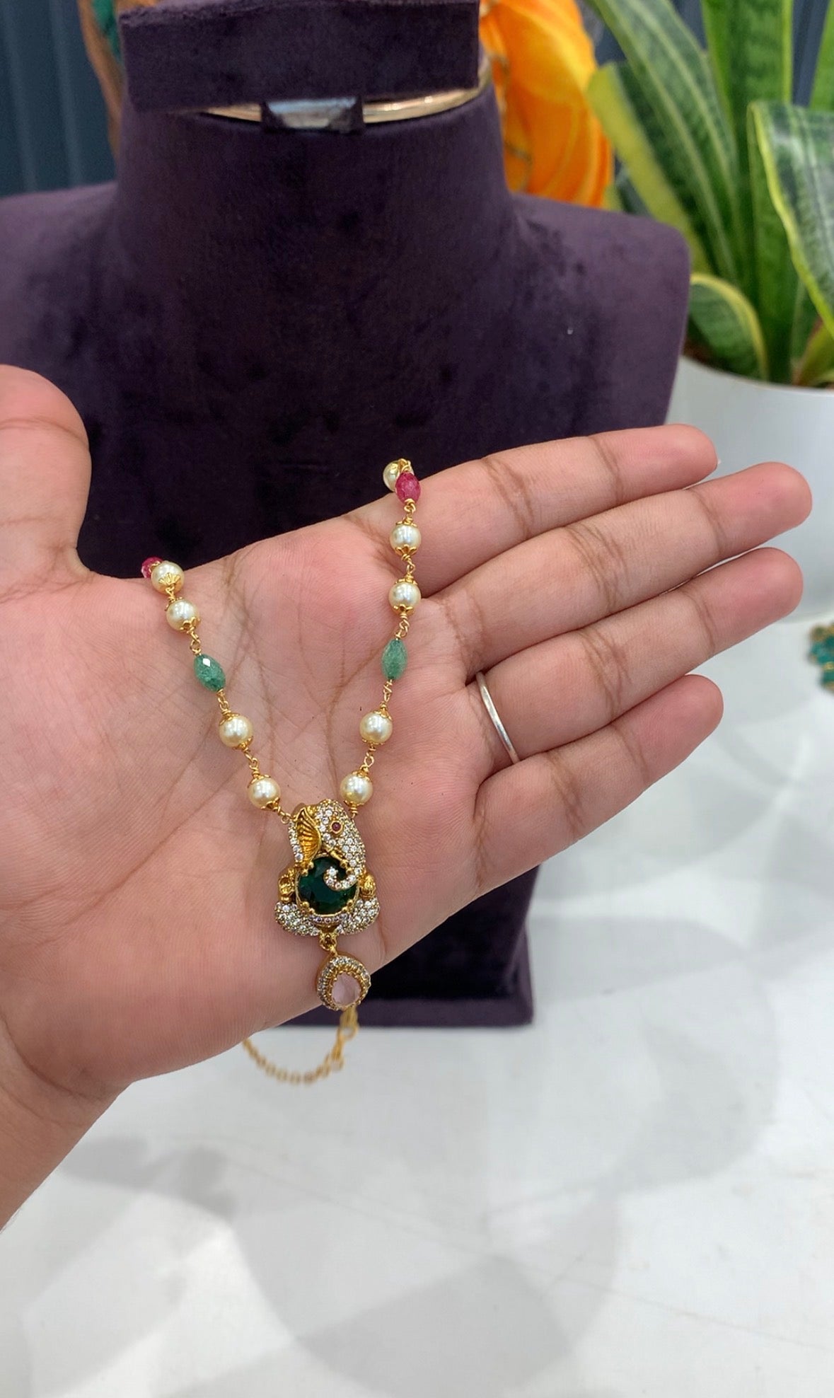 Beautiful Ganesh pendent with Multi beads Chain