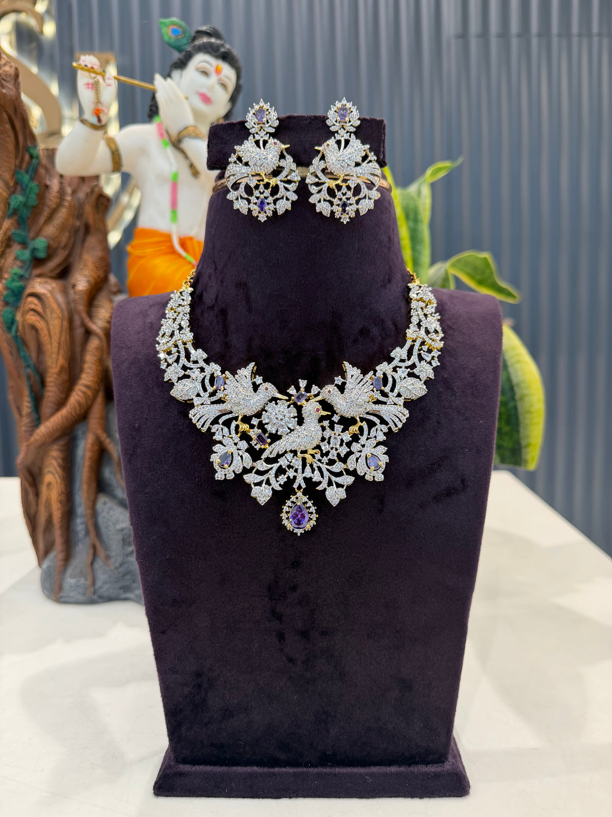 Beautiful Gj polish Parrot Necklace with purple stone
