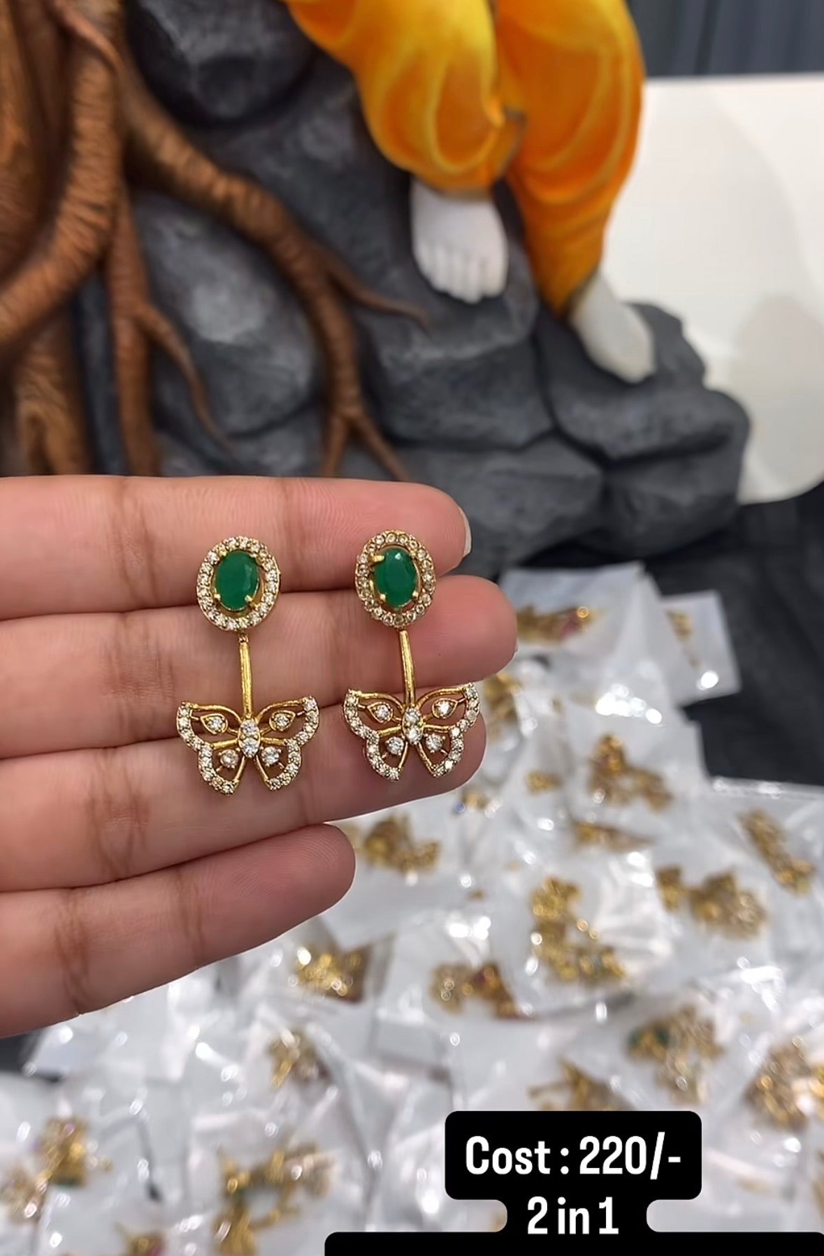 Beautiful 2in 1 green stone earrings