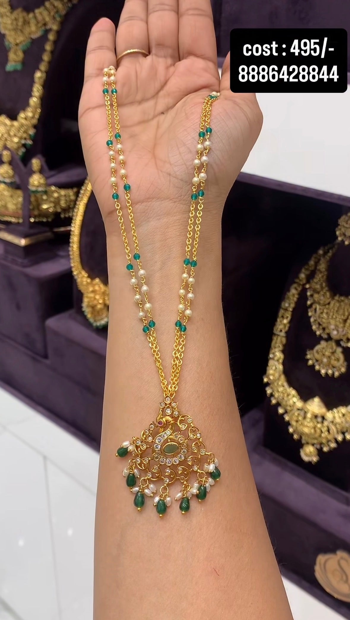 Beautiful customised 2 line chandraharam chain with pendant