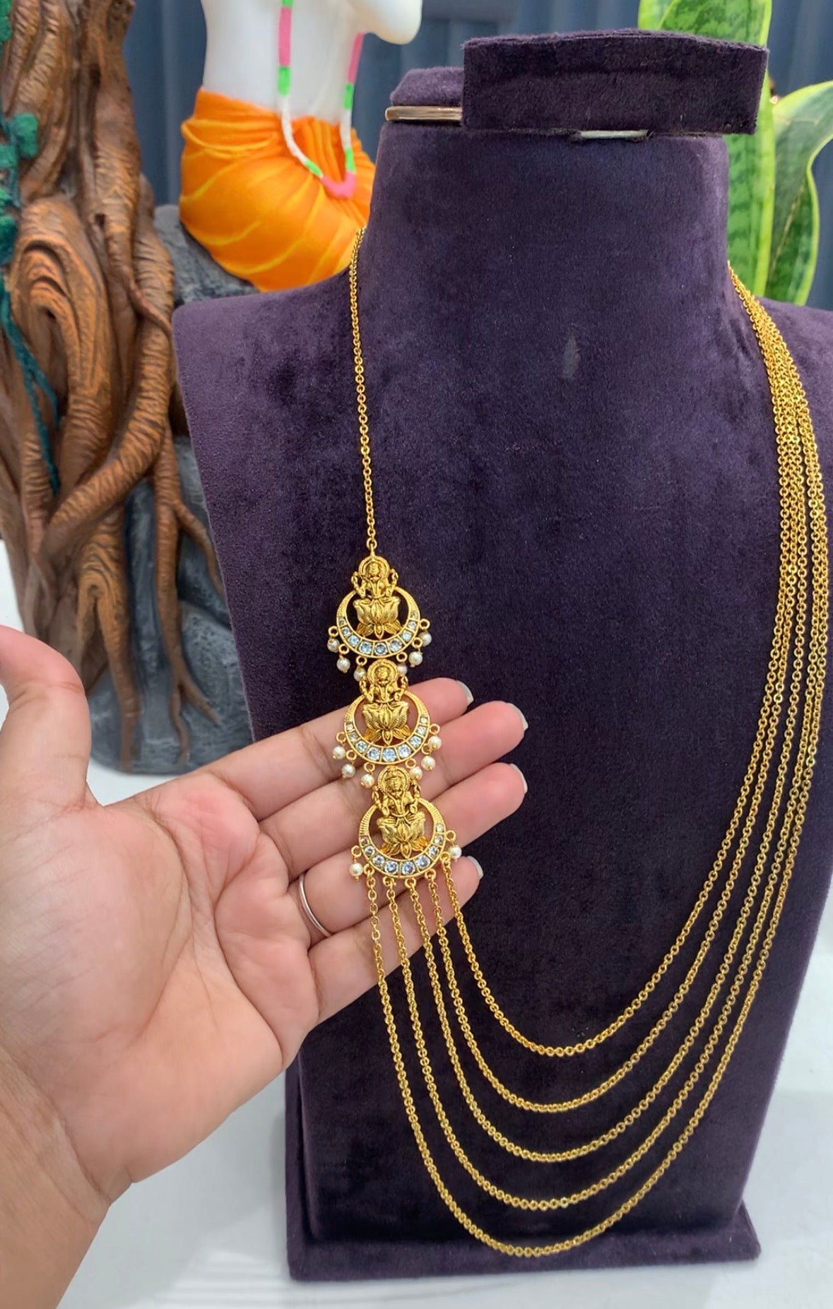 Beautiful Customised 5 line Chandraharam Chain With side Locket 24-26 inches