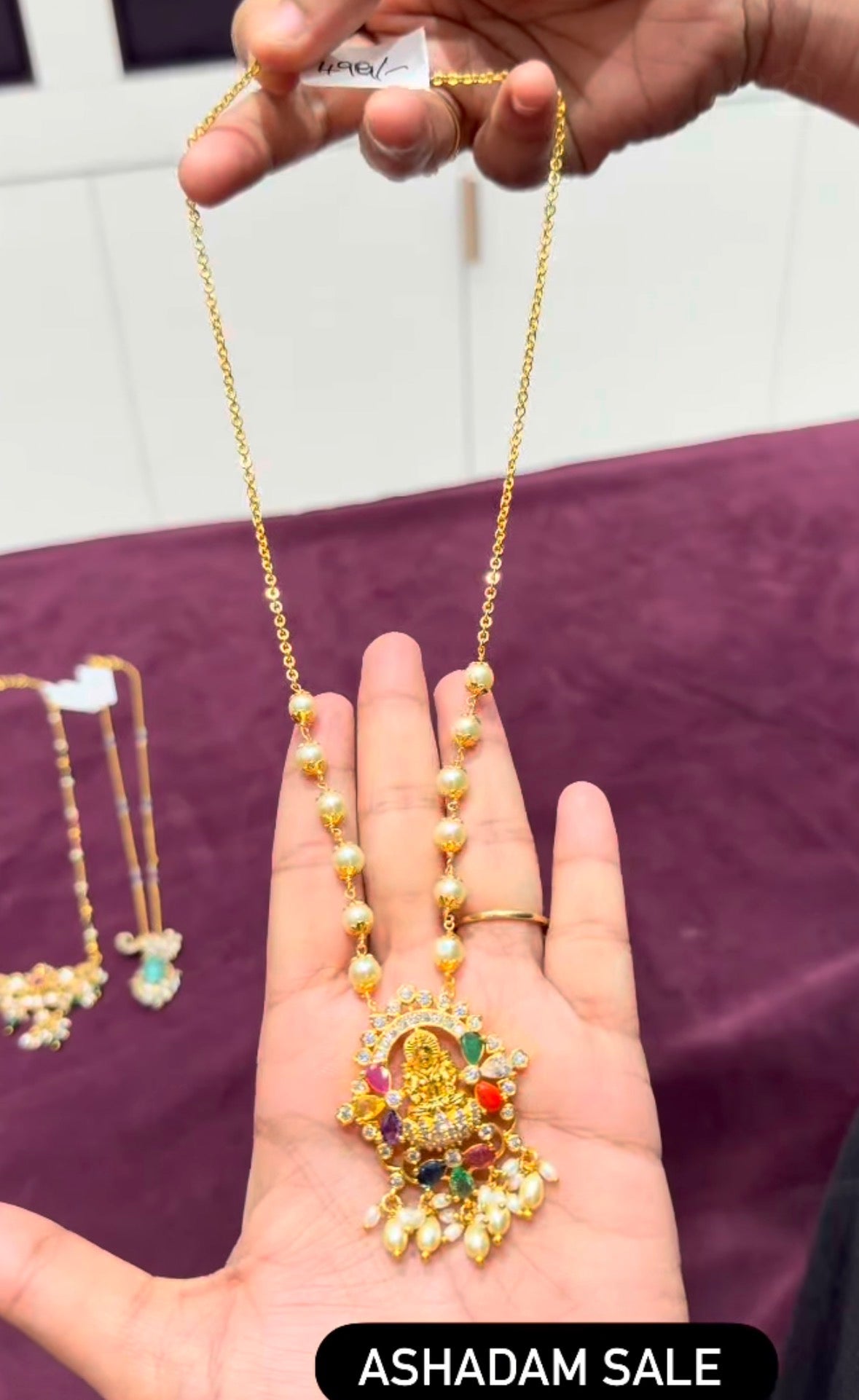 Beautiful Navarathana Lakshmidevi Locket With Customised Chandraharam Chain
