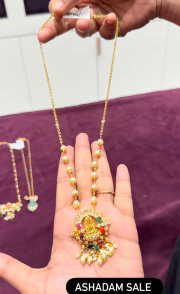 Beautiful Navarathana Lakshmidevi Locket With Customised Chandraharam Chain