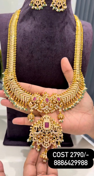 Beautiful customised jilebi pattern ruby stone long haram