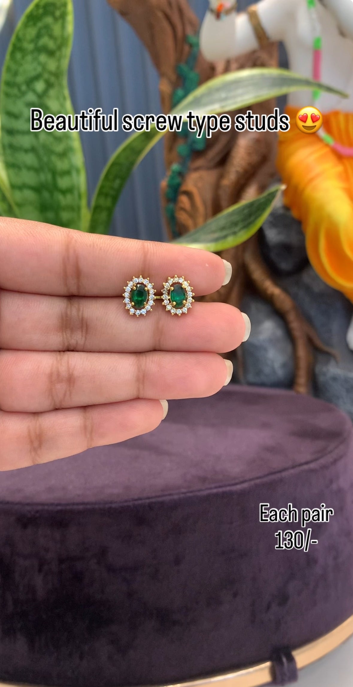 Beautiful green stone screw type studs