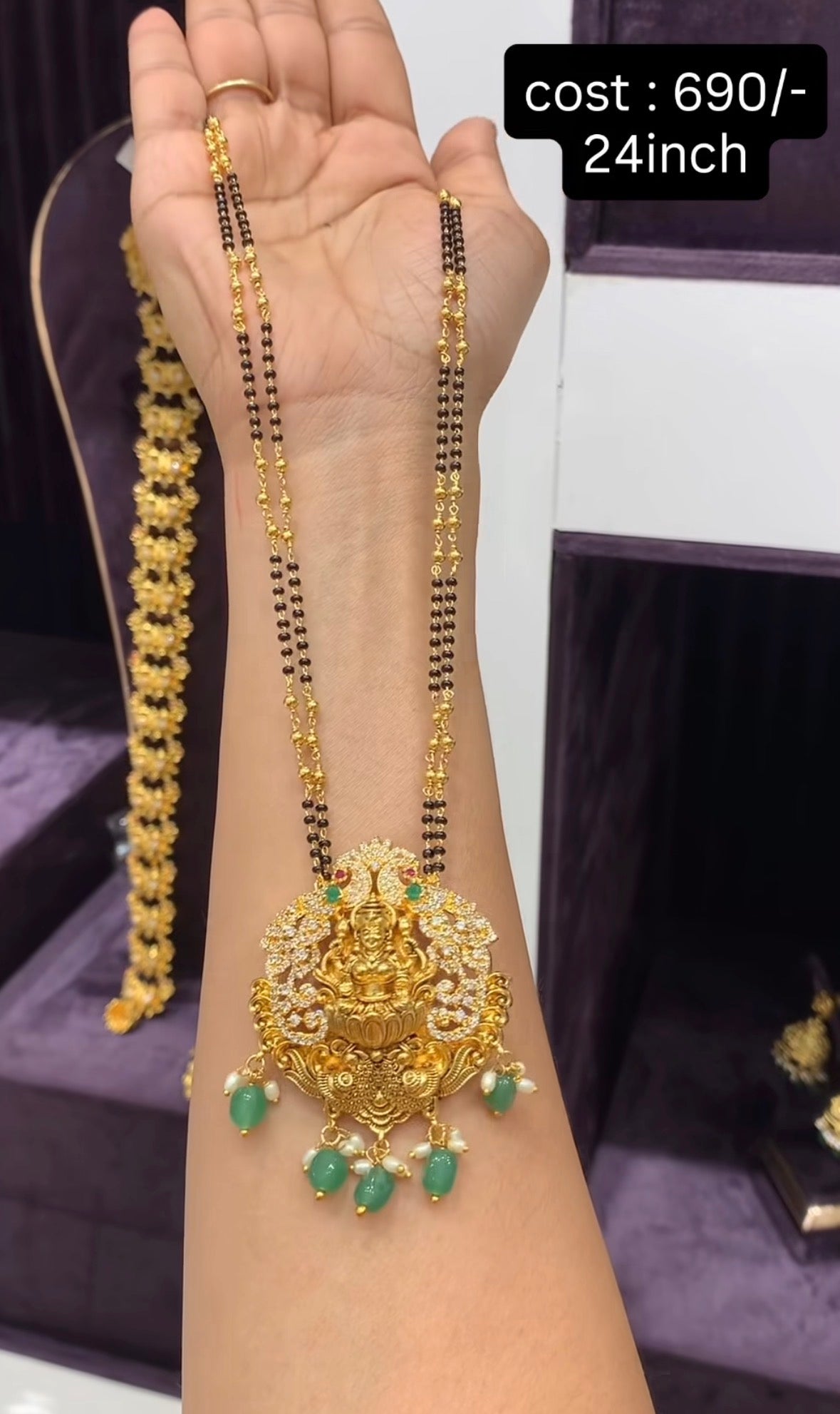 Beautiful Lakshmidevi pendent with Stylish Blackbeads