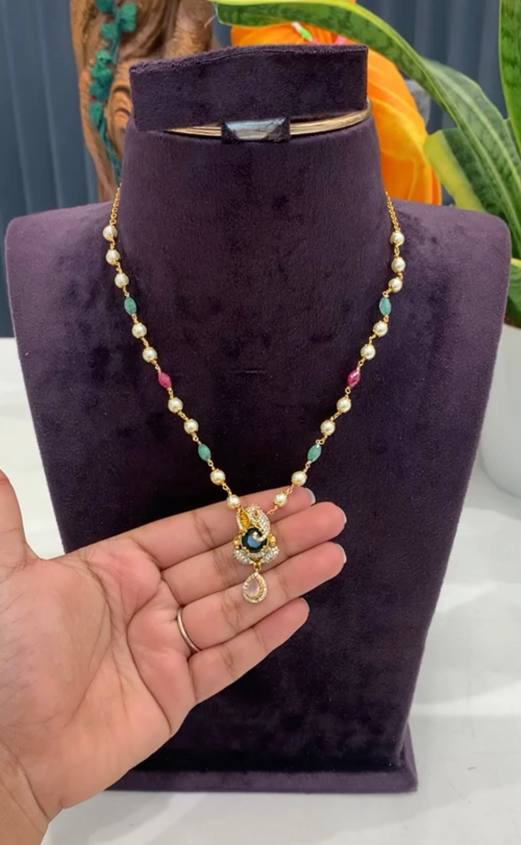 Beautiful Ganesh pendent with Multi beads Chain