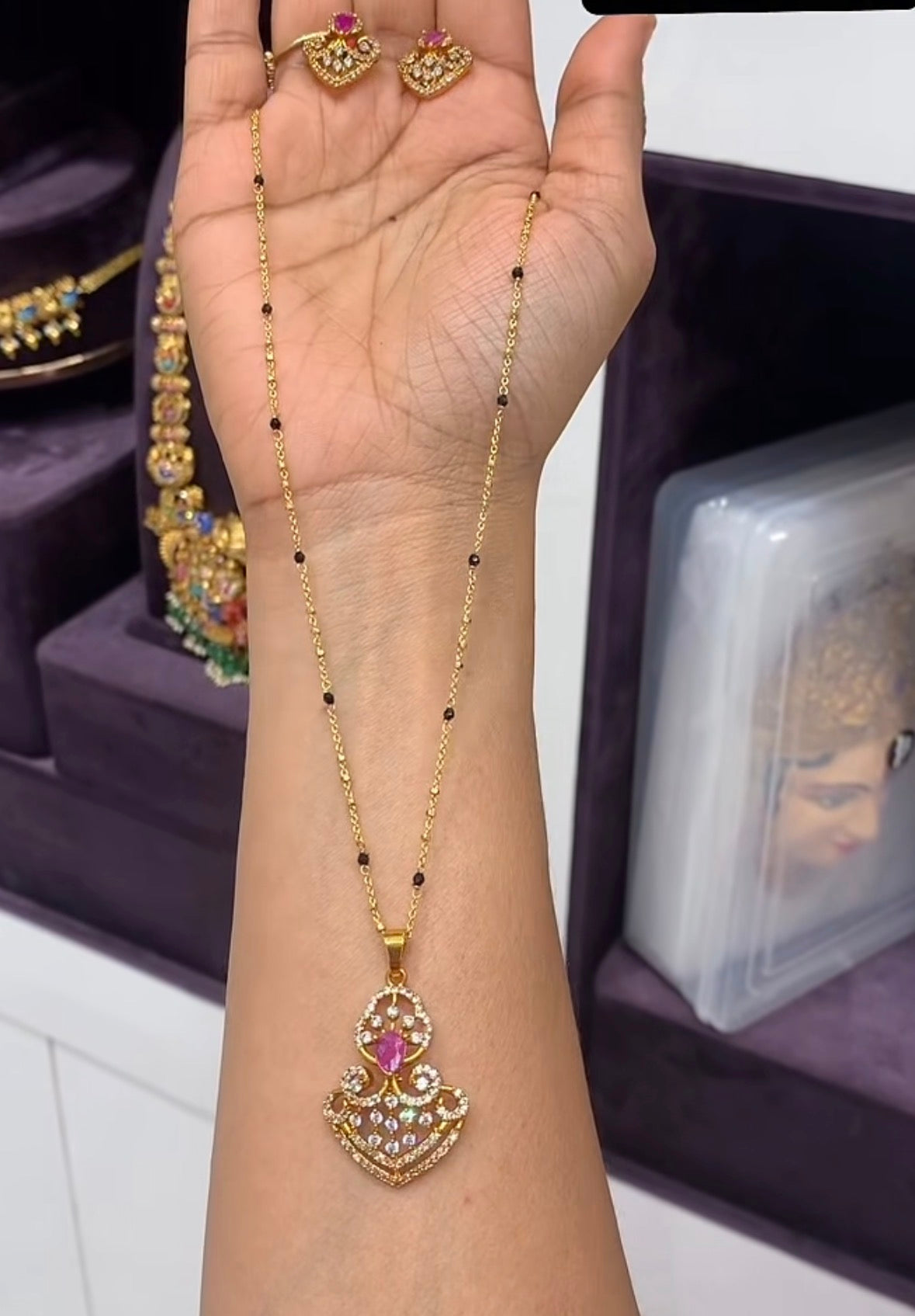 Beautiful Ruby stone Pendent Set With Customised Chain