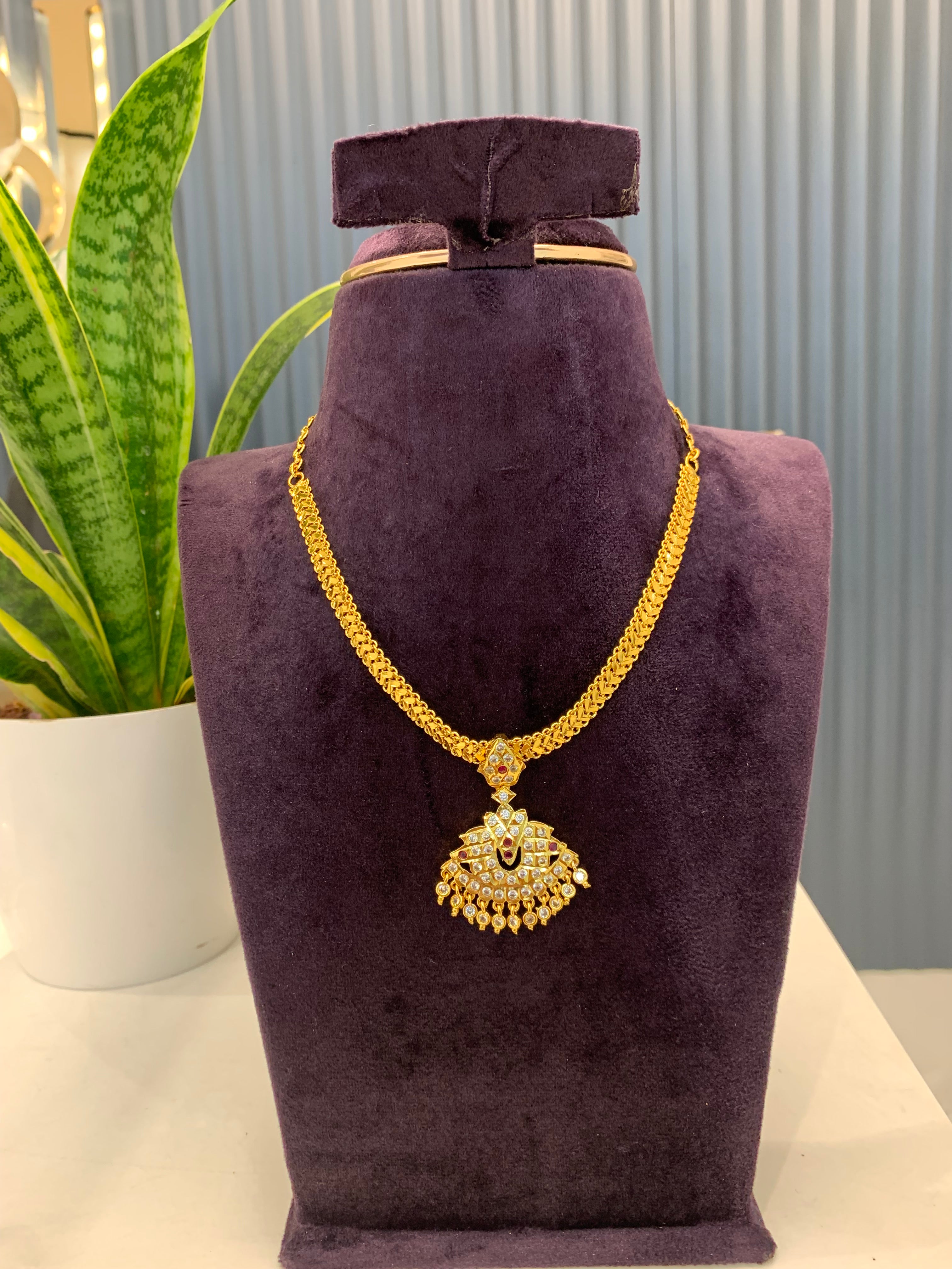 Beautiful Attigai Necklace with white and ruby stone