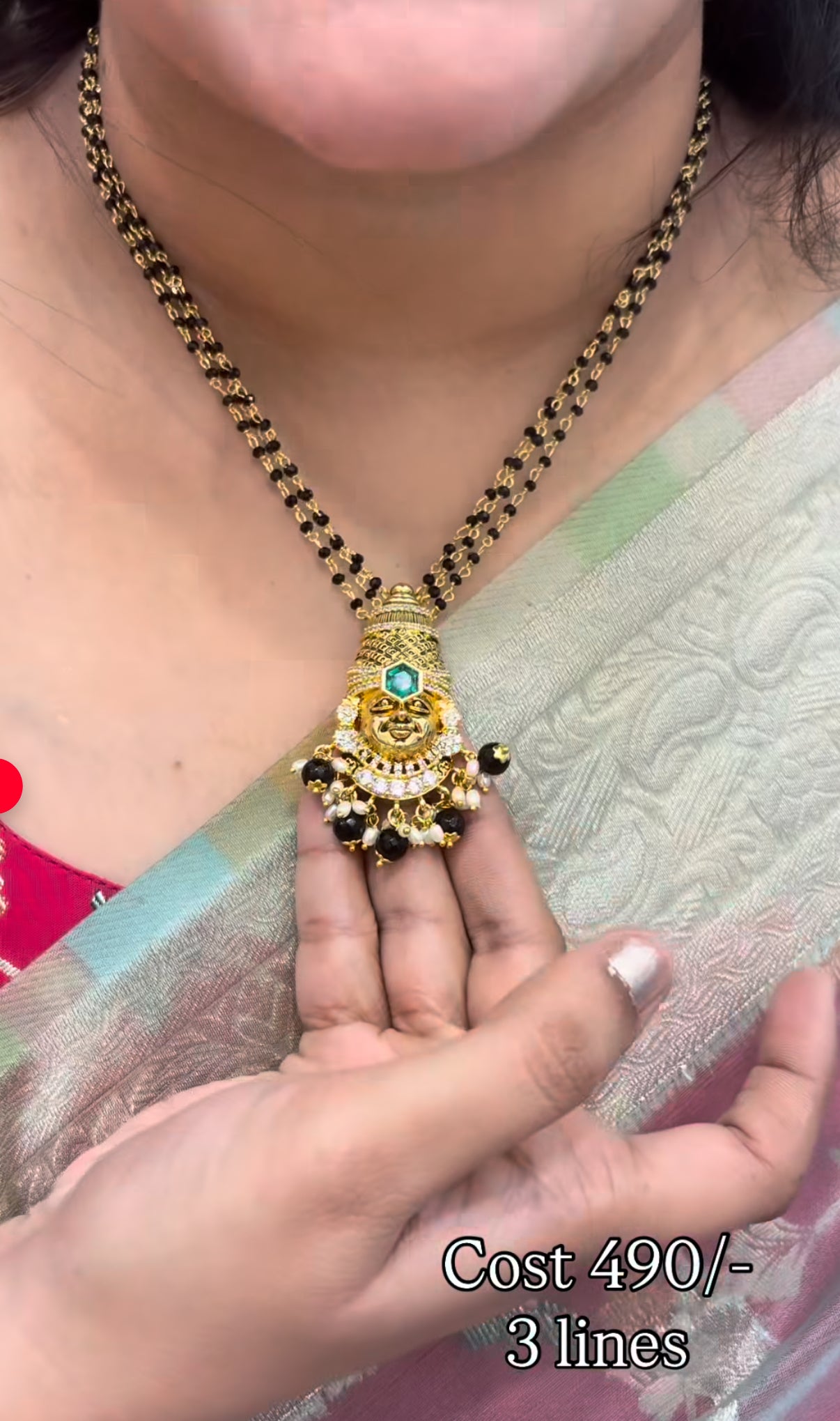 Beautiful lord Venkateswara swami pends with.3 line  black beads