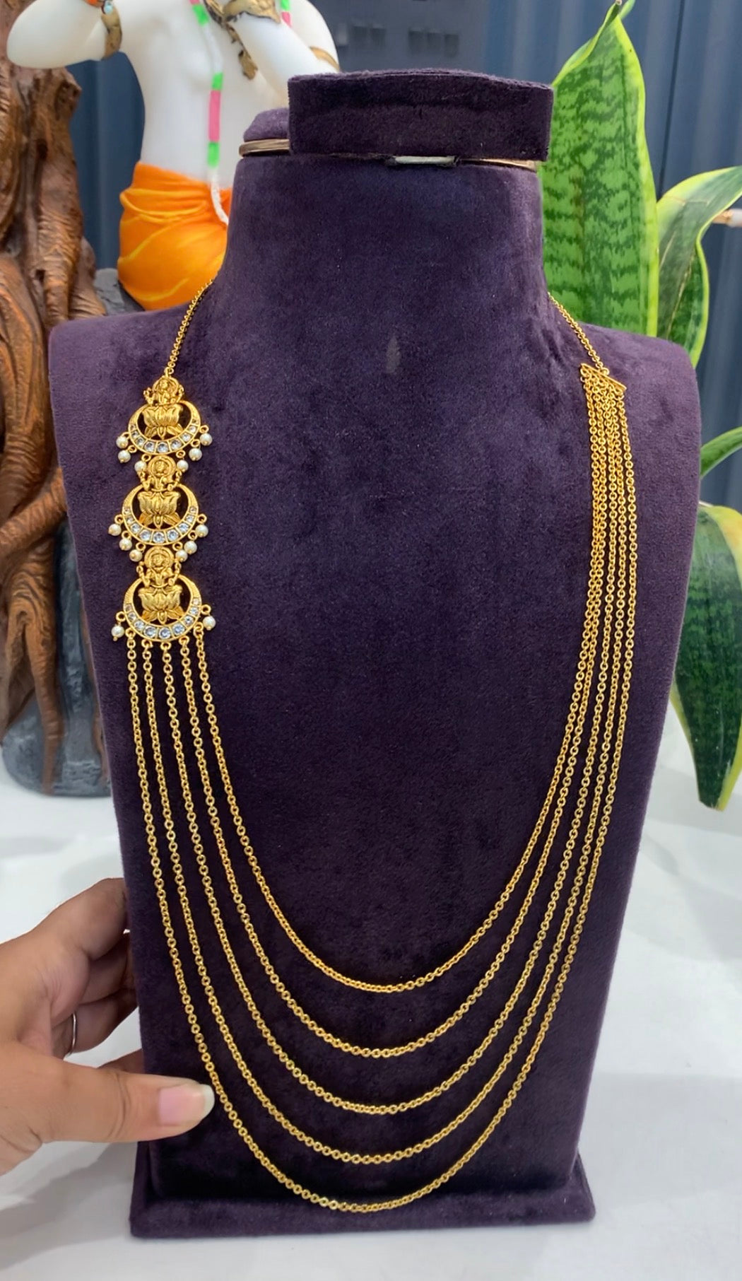 Beautiful Customised 5 line Chandraharam Chain With side Locket 24-26 inches
