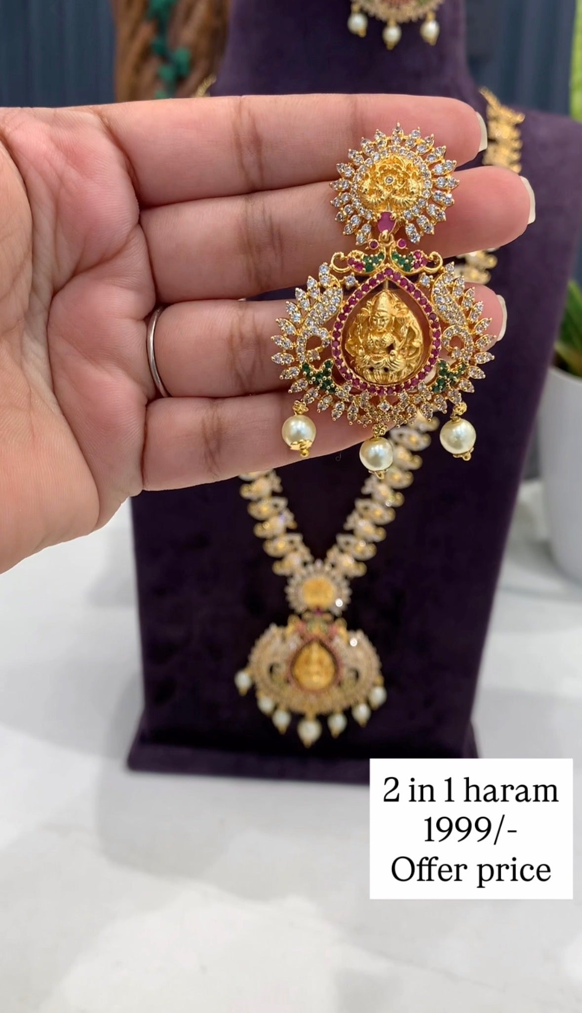 Beautiful traditional CZ 2 in1 haram @offer price