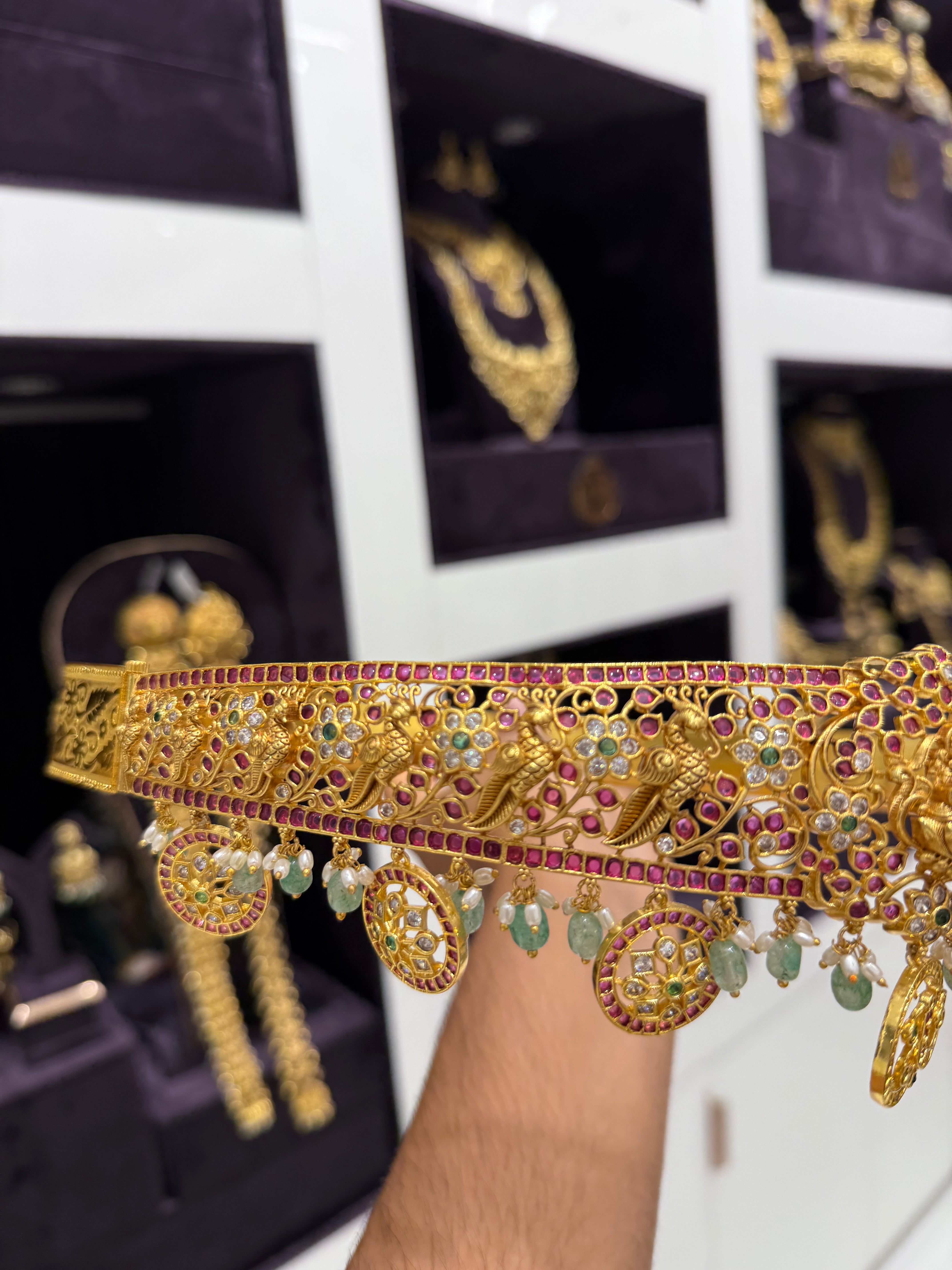 Beautiful customised adult vaddanam with green beads