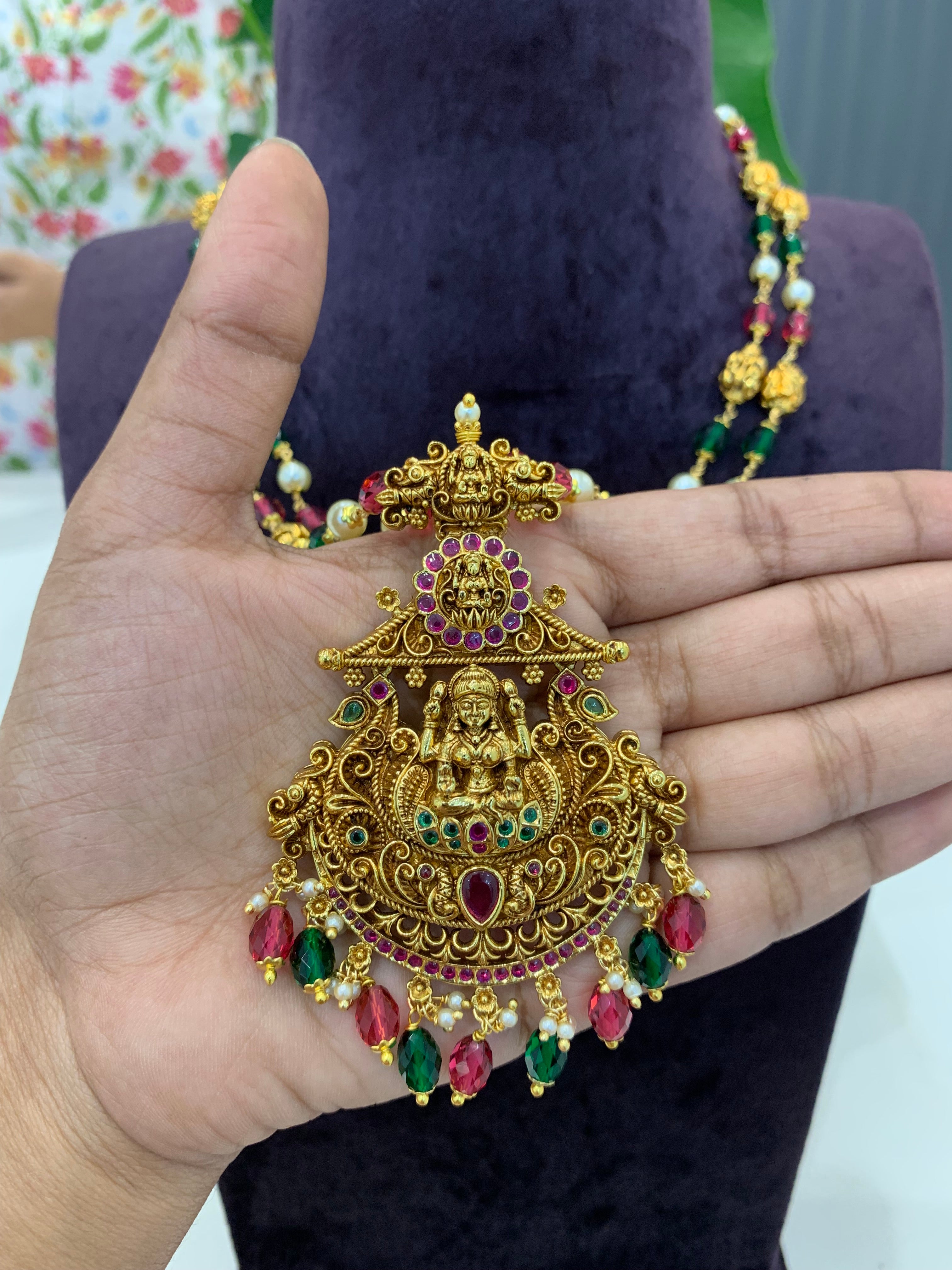 Beautiful Heavy Beads set with Nakshi 3D locket set with premium cz crystals Danda