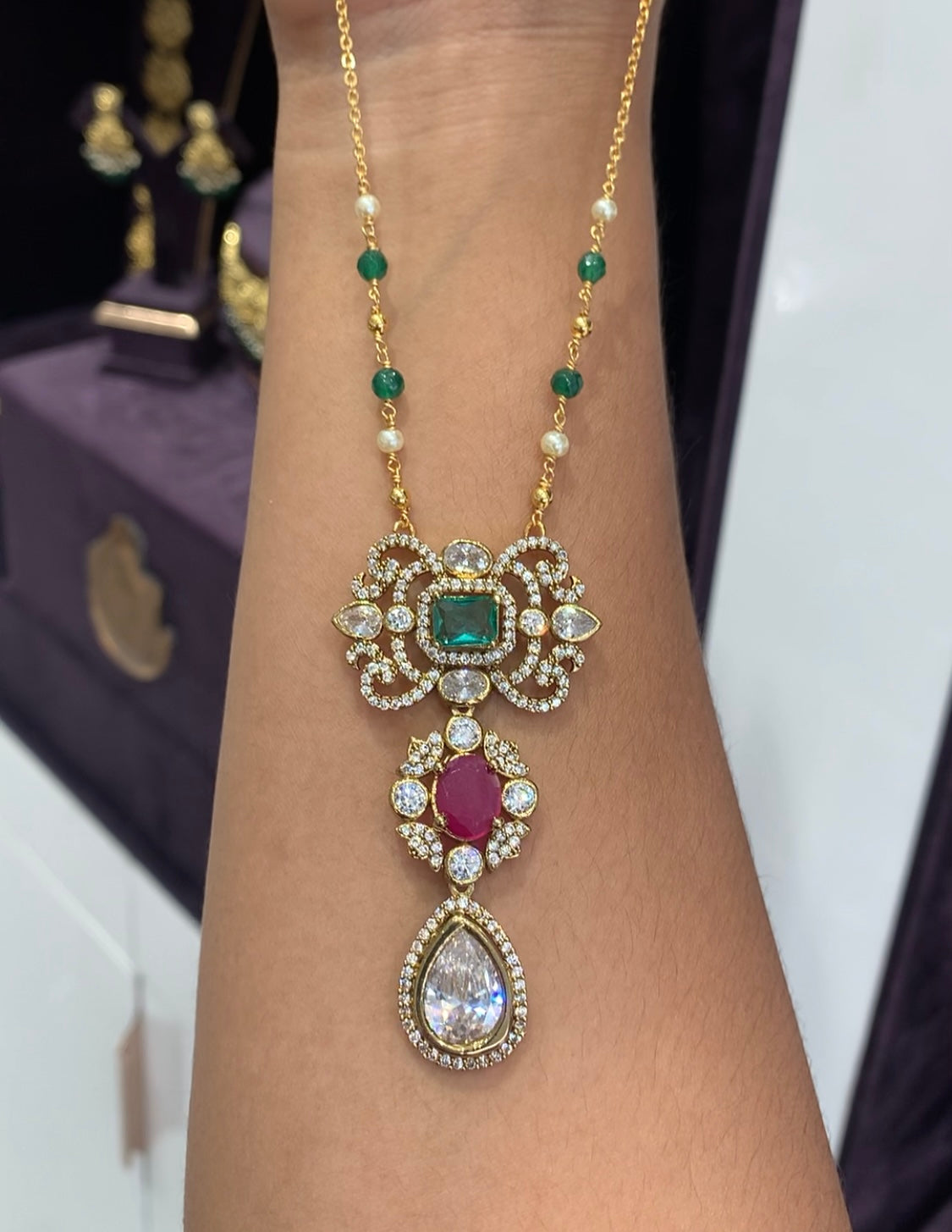 Beautiful Multi stone locket set with Multi beads hand made Chain