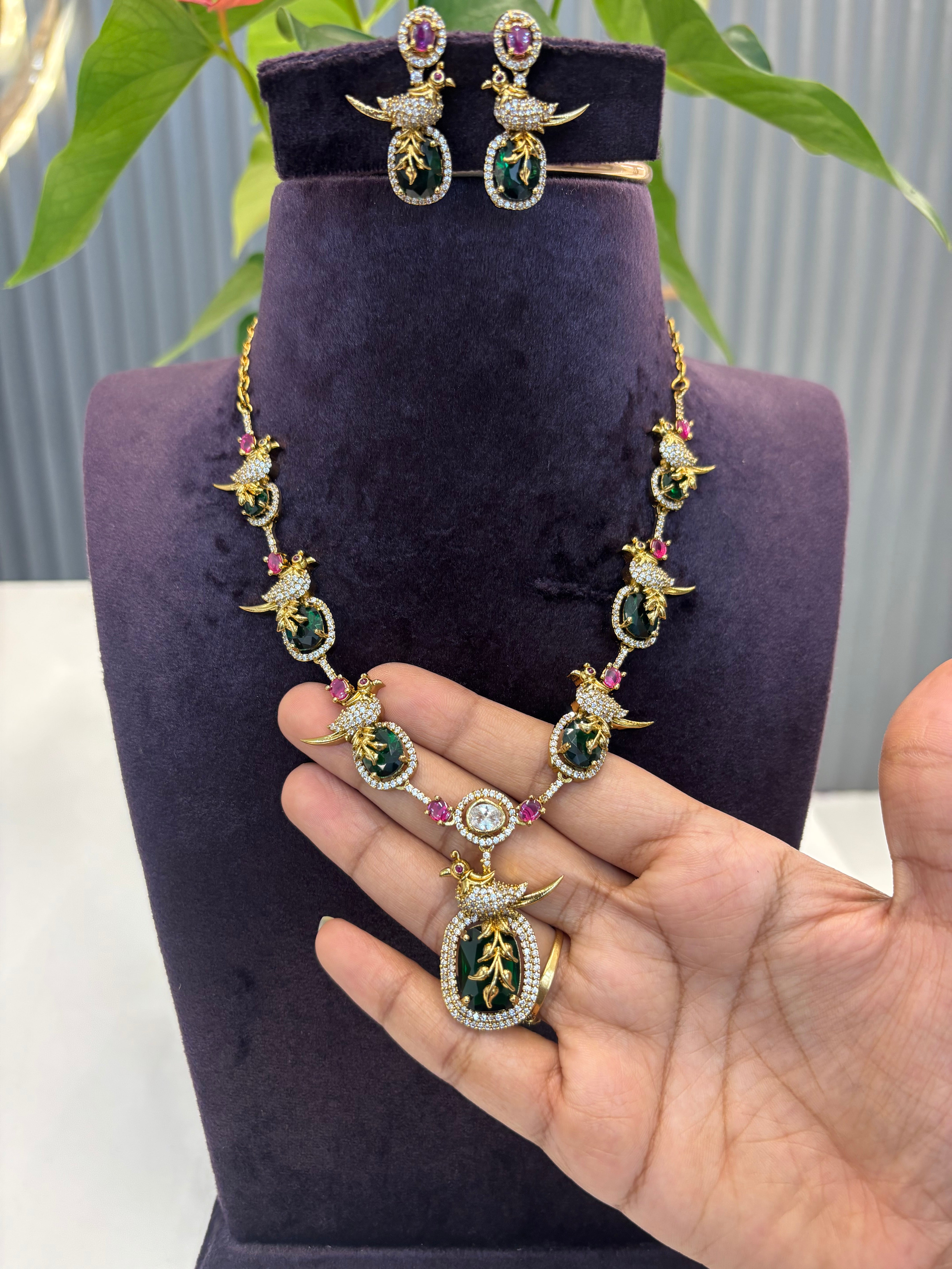 Beautiful Green Stone parrot Necklace
