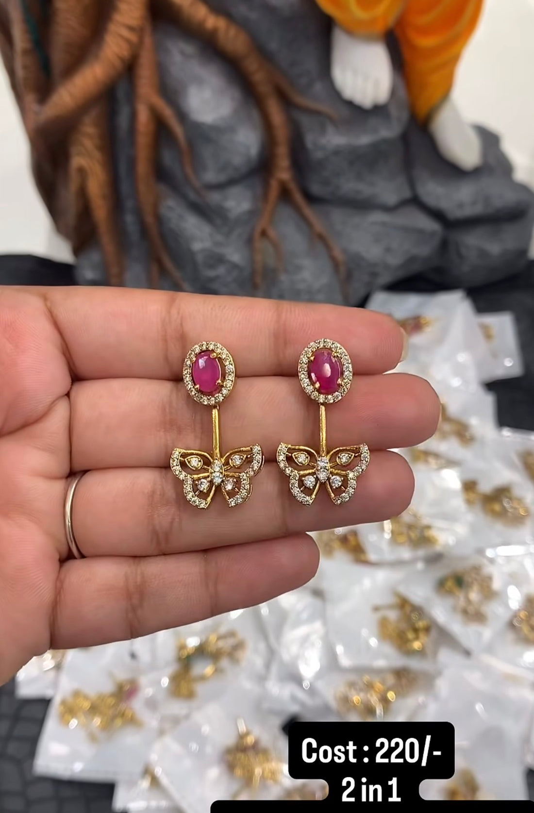 Beautiful 2 in 1 ruby stone earrings