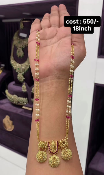 Beautiful Venkateswara swamy locket with stylish Chandraharam chain