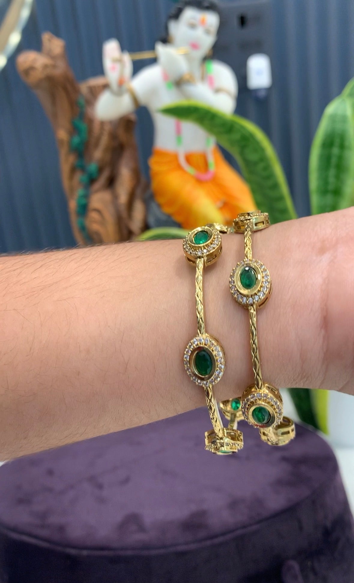 Beautiful green stone bangles set of 2
