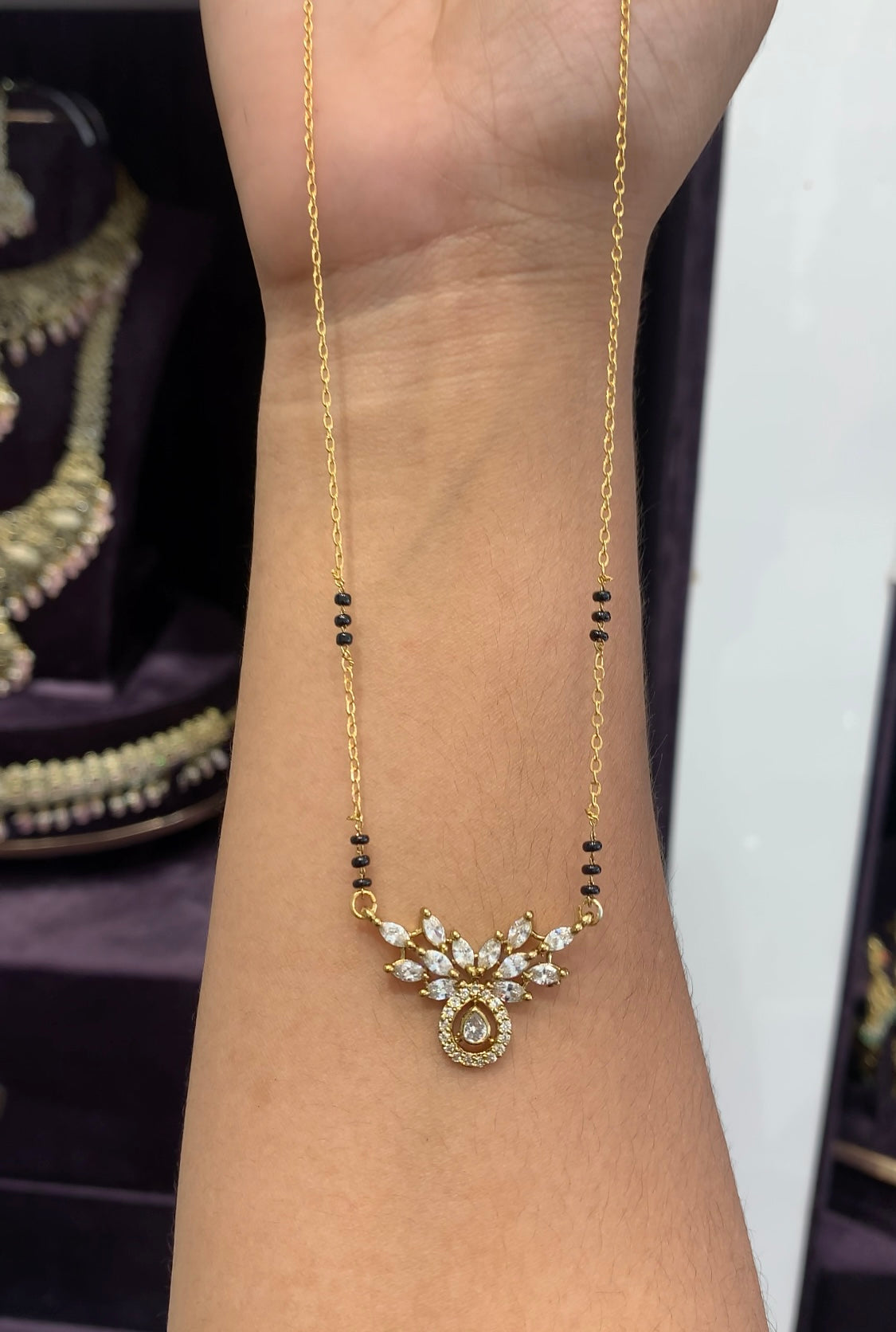 Black Thread Locket Beautiful locket with Black beads – Sujatha Gold Covering Works