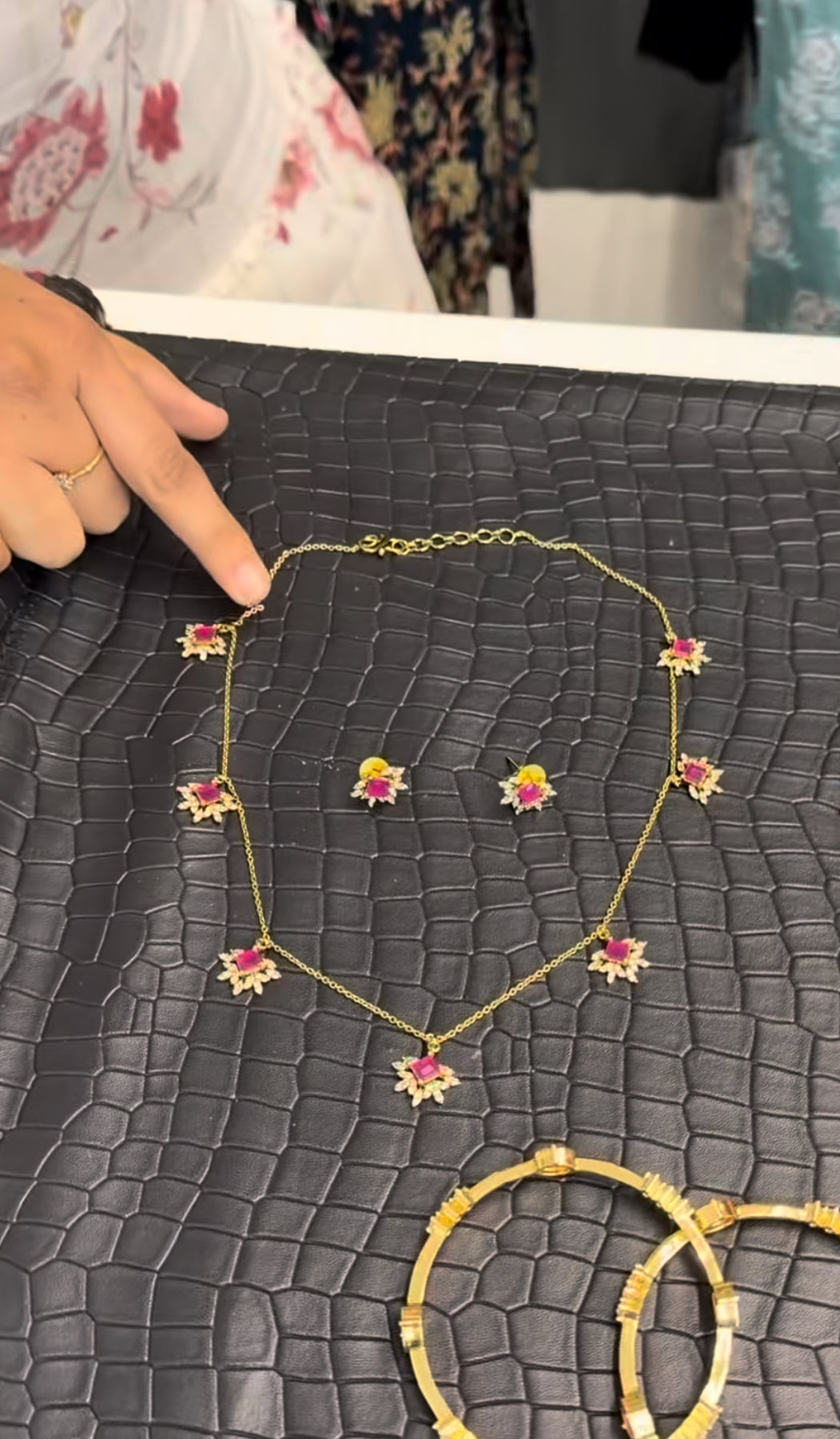 Beautiful pink combo set (offer price mentioned)(simple set +bracelet+tikka+earrings +kada+hairpins+bangles+black beads+simple neckset )