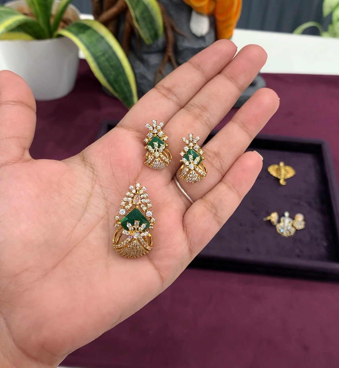 Beautiful Green Stone Locket set with Pushback Earrings