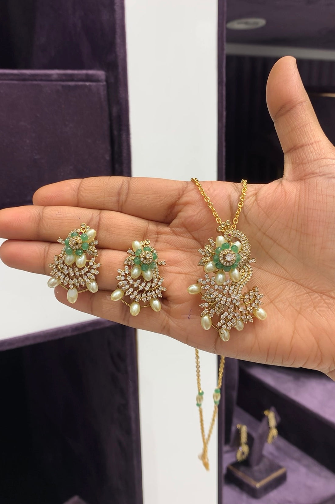 Peacock pendent set with hand made chain