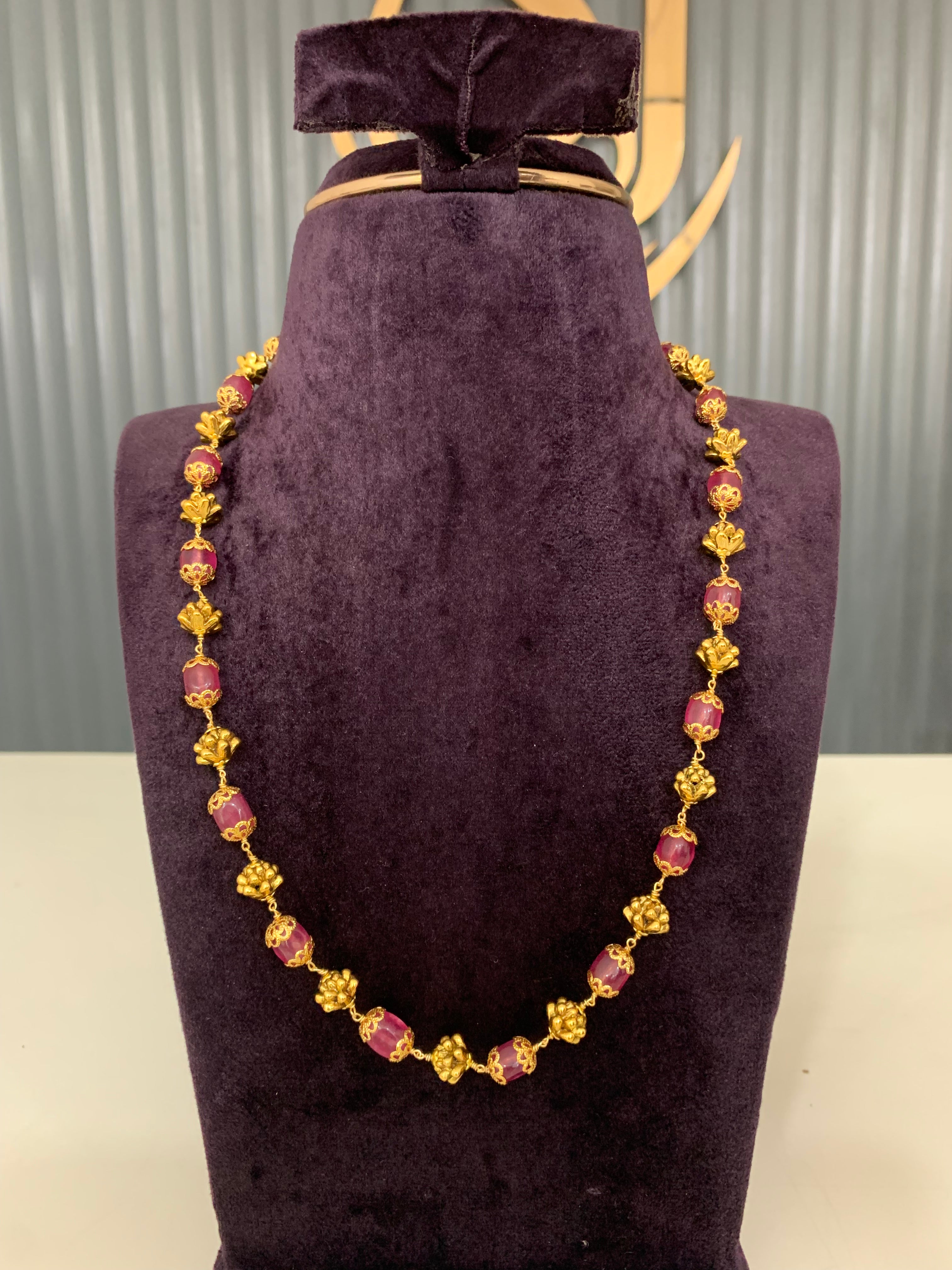 Premium beads set (pink beads with Nakshi lotus shape boll)