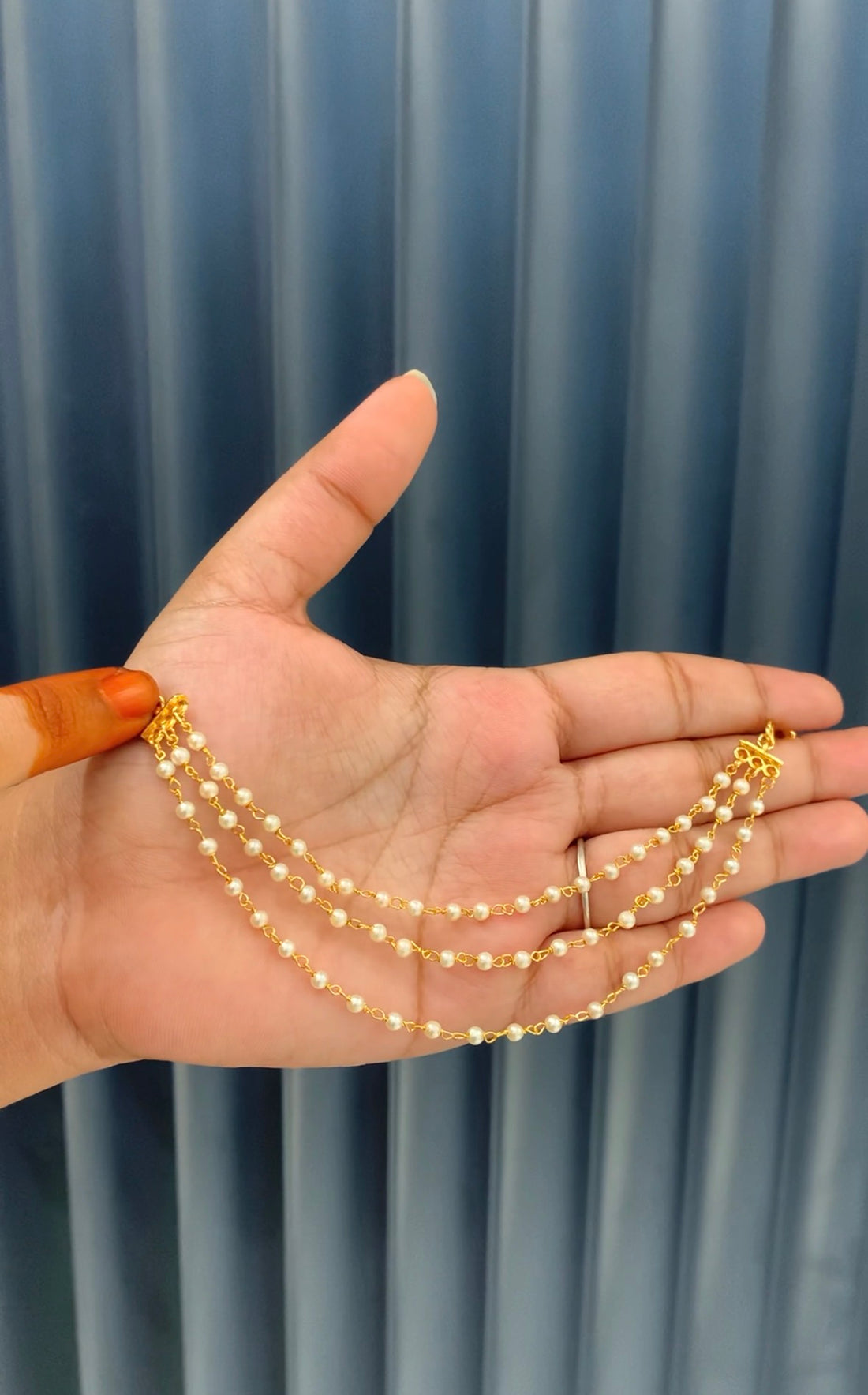 Beautiful handmade 3 line pearls champaswaralu