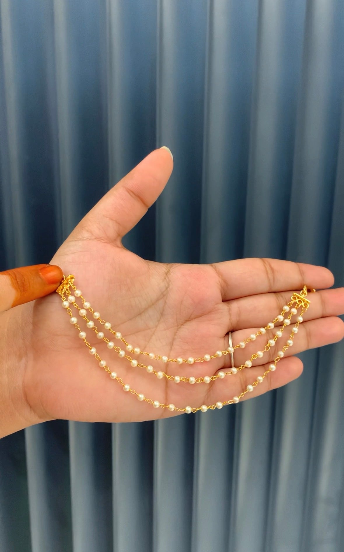 Beautiful handmade 3 line pearls champaswaralu