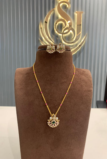 Cute peacock locket set with simple hand made chain