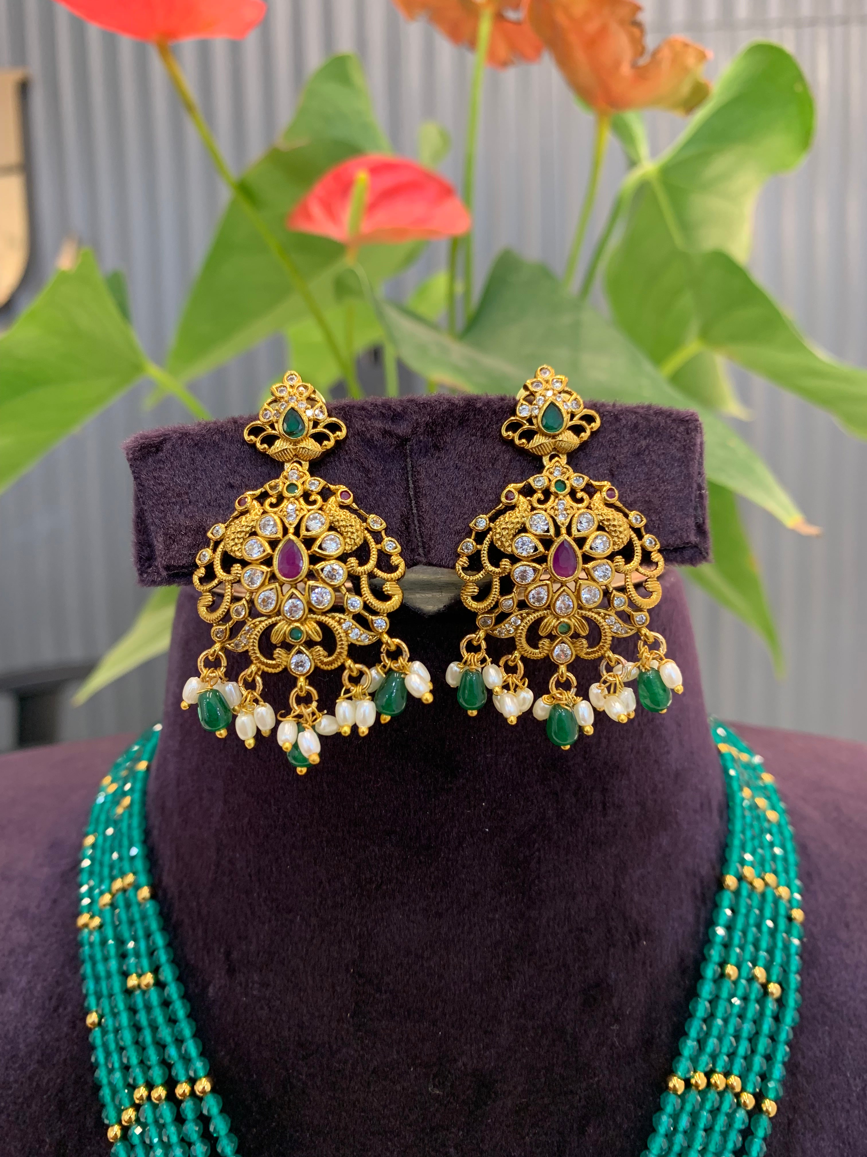 Beautiful Nakshi Locket set with crystal beads 16-18 inches