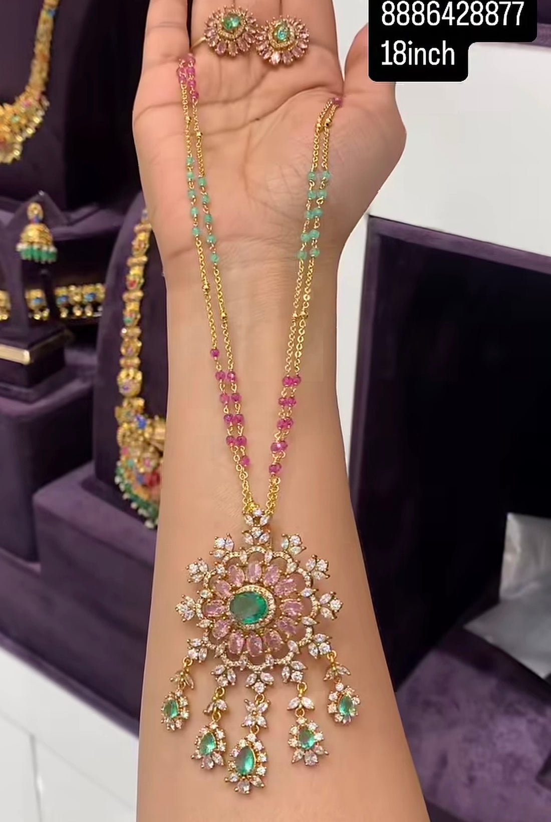 Beautiful Pendent set with Customised Chandraharam Chain