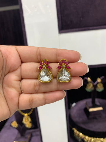 Beautiful polki style moissanite stone studs