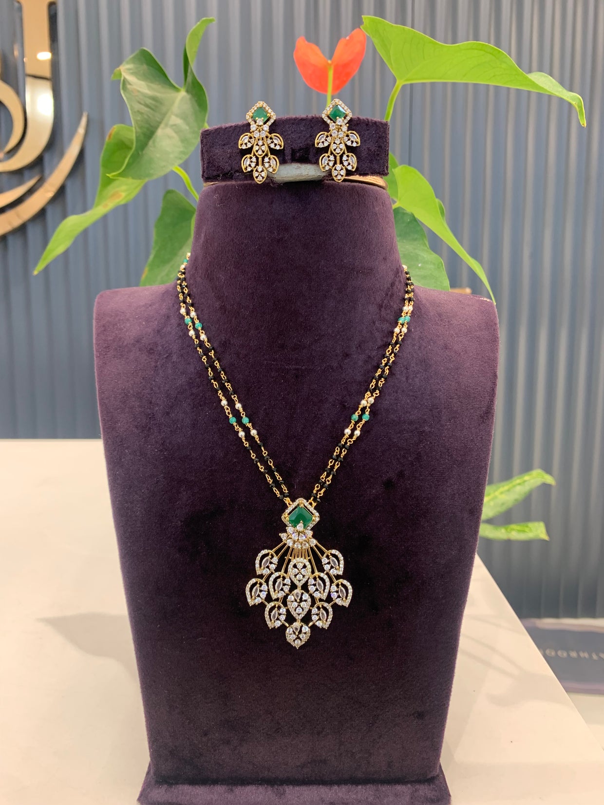Beautiful Locket set with Black beads – Sujatha Gold Covering Works