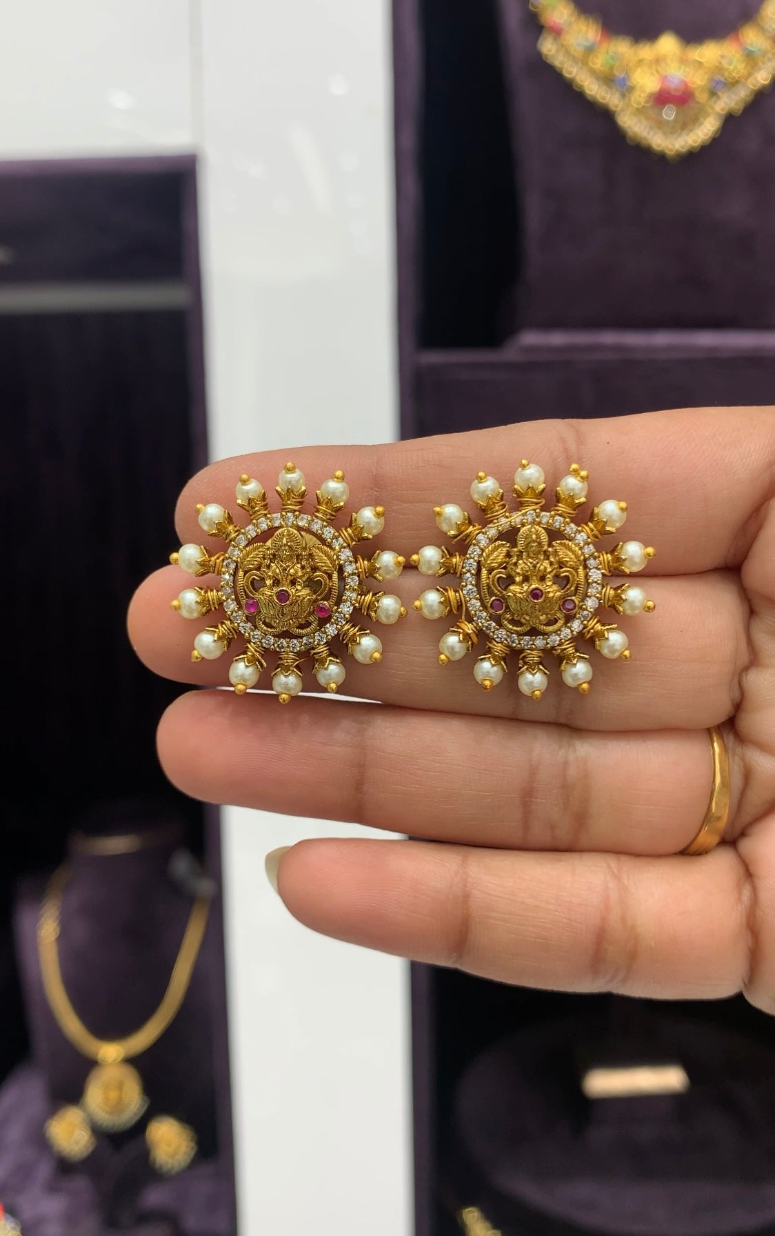 Beautiful Lord lakshmi studs with Nakshi polish
