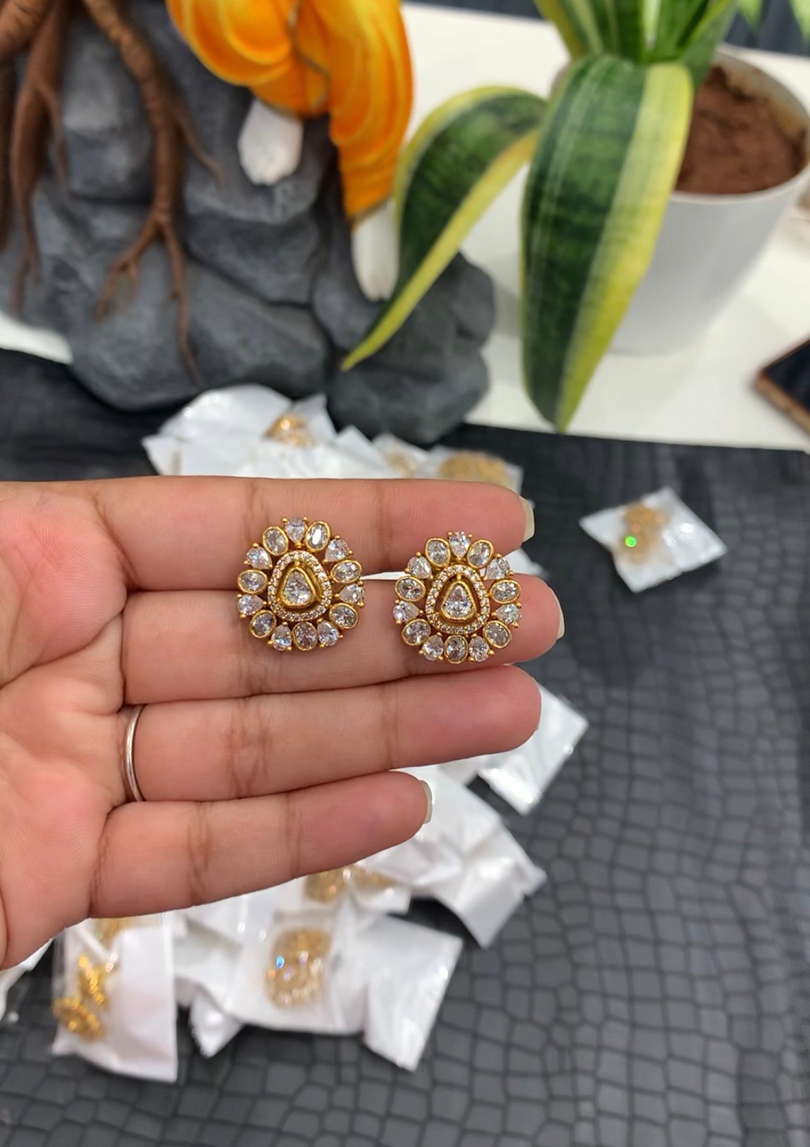Beautiful White stone studs With Push Back