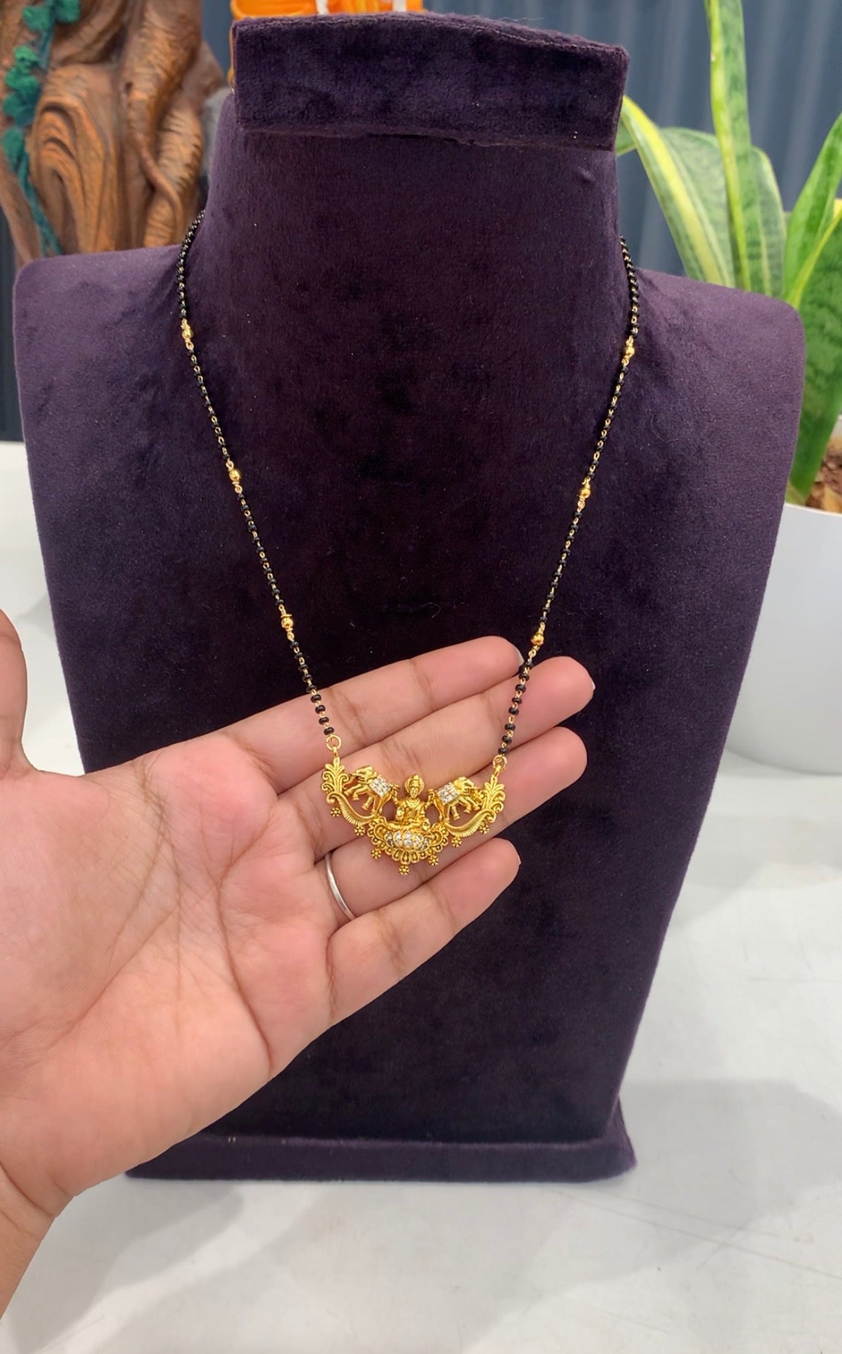 Beautiful Lakshmidevi Locket With Customised Blackbeads