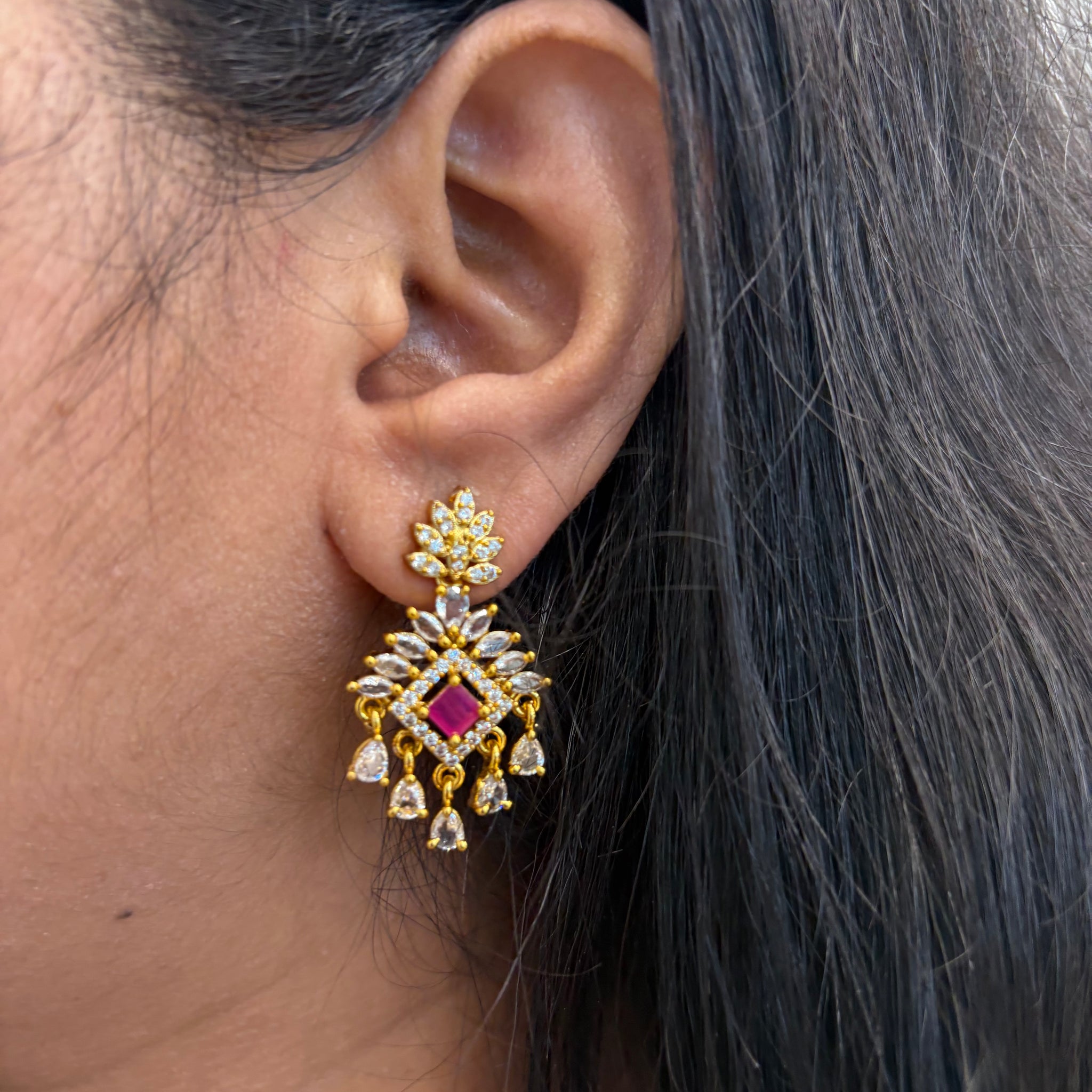 Ruby stone earrings with pushback