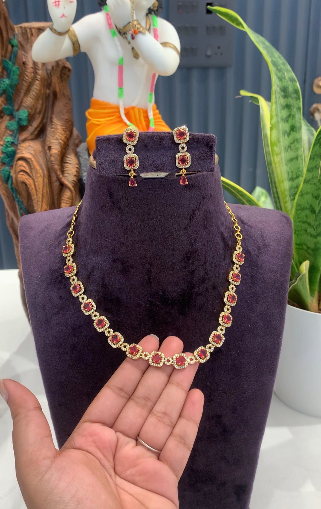 Beautiful ruby stone simple necklace