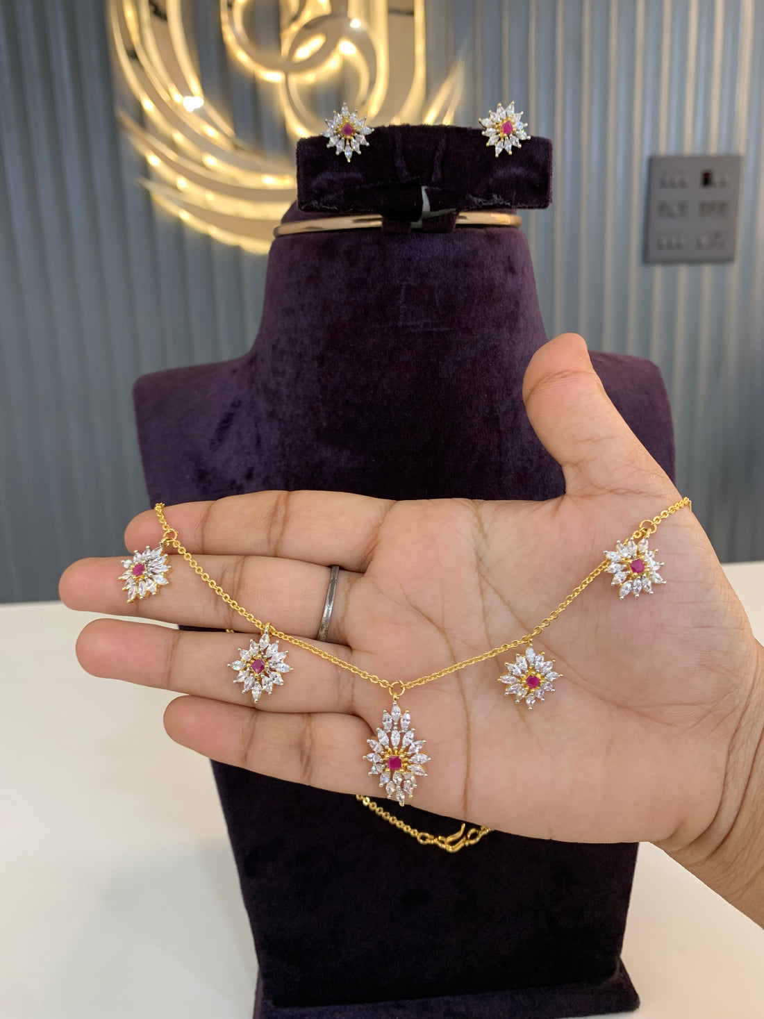 Beautiful diamond replica GJ drops chain set with earrings (18 inch’s )