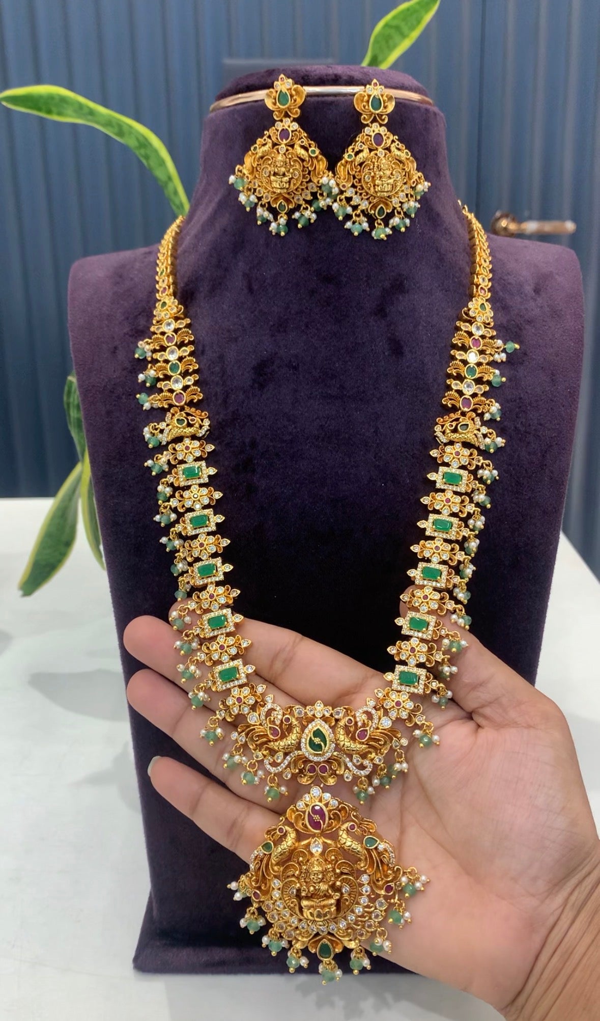Beautiful customised nakshi long haram with earrings