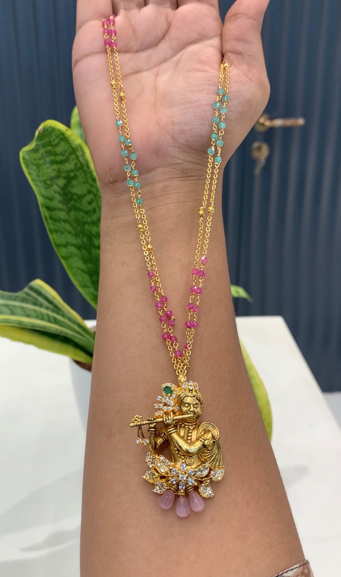 Beautiful customised pendant set with chandraharam and multi beads 18inchs