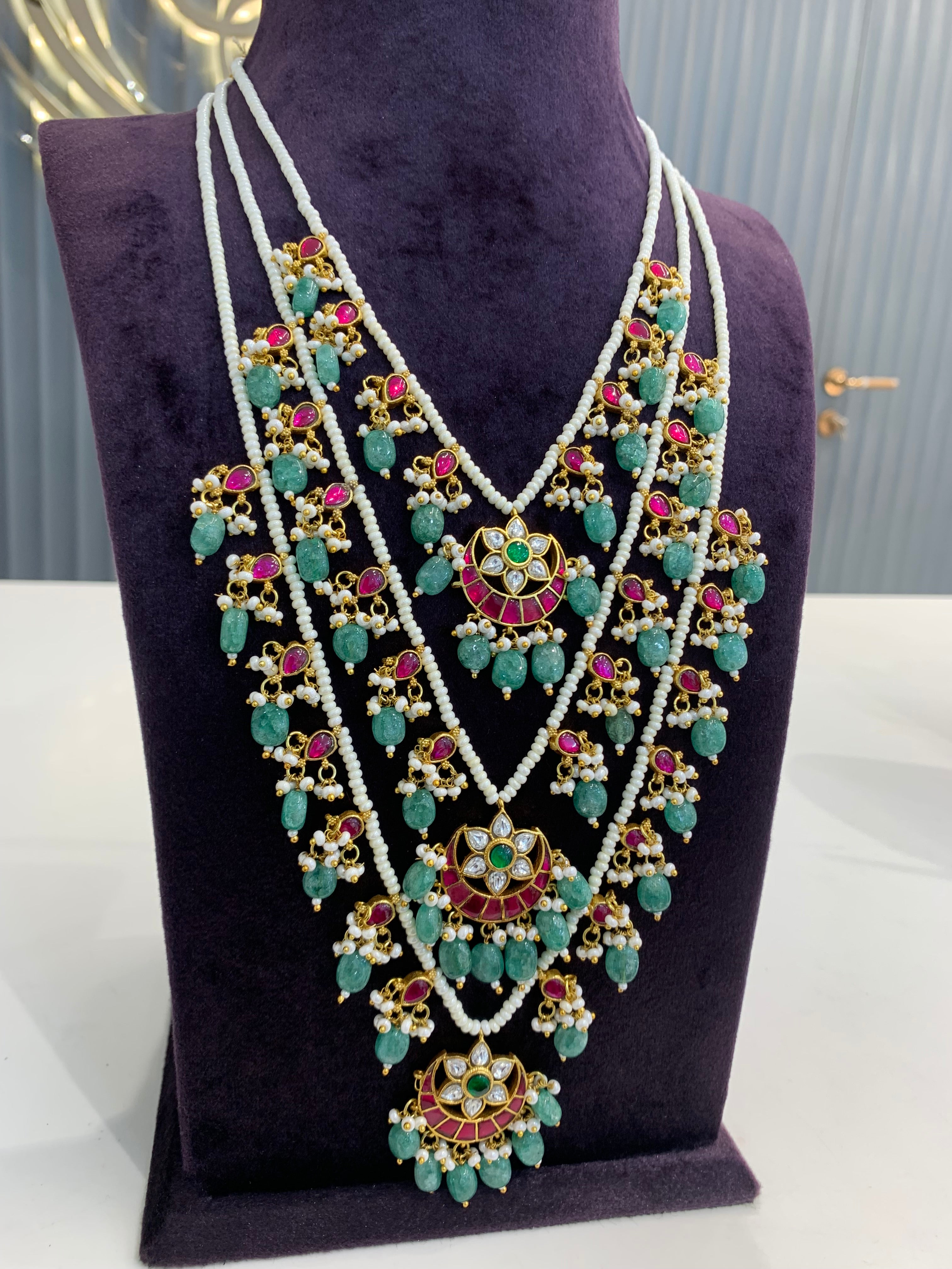 Beautiful Heavy 3 layer jadau stone Beads set